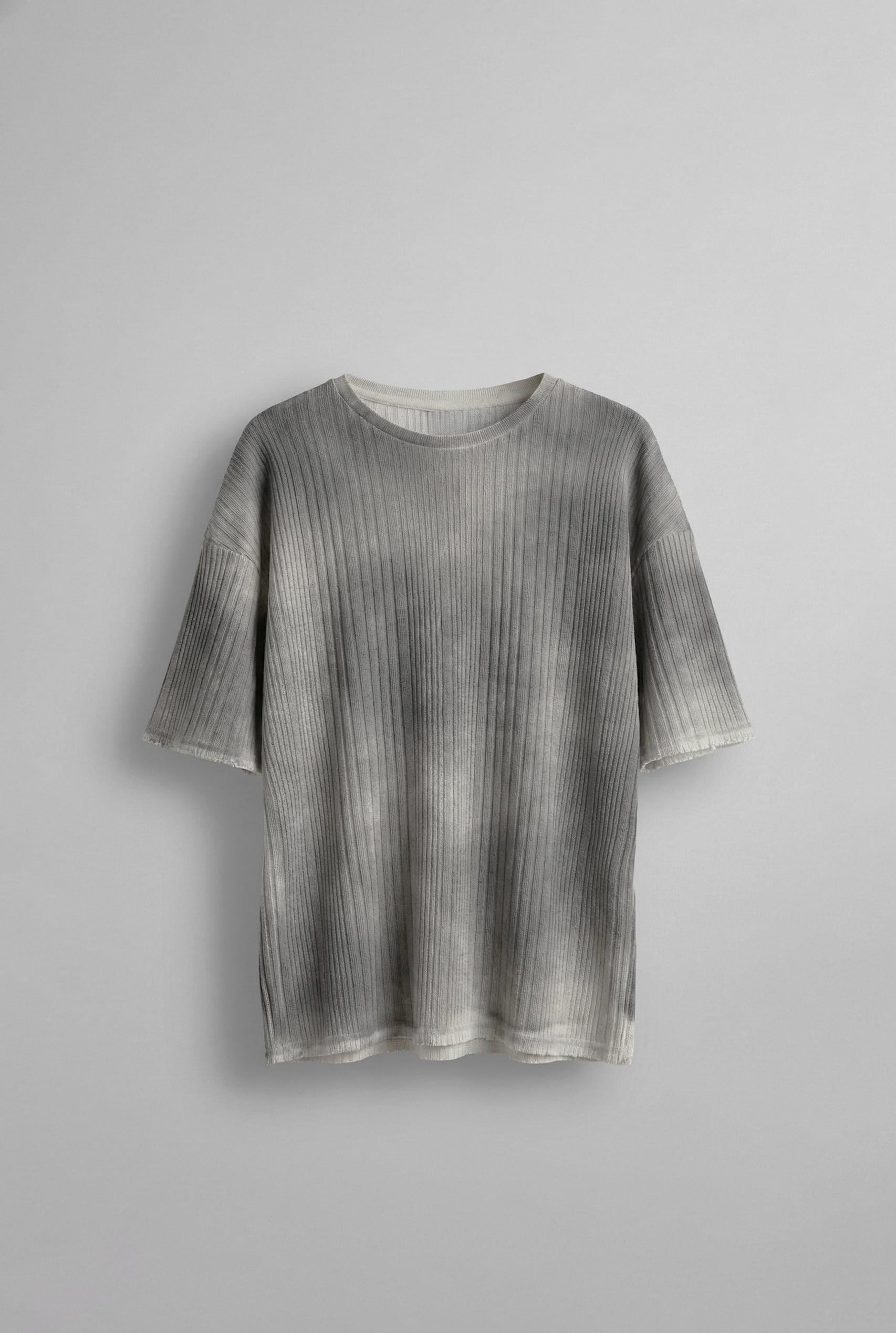 Erkek Super Oversize Desenli Triko T-Shirt Siyah