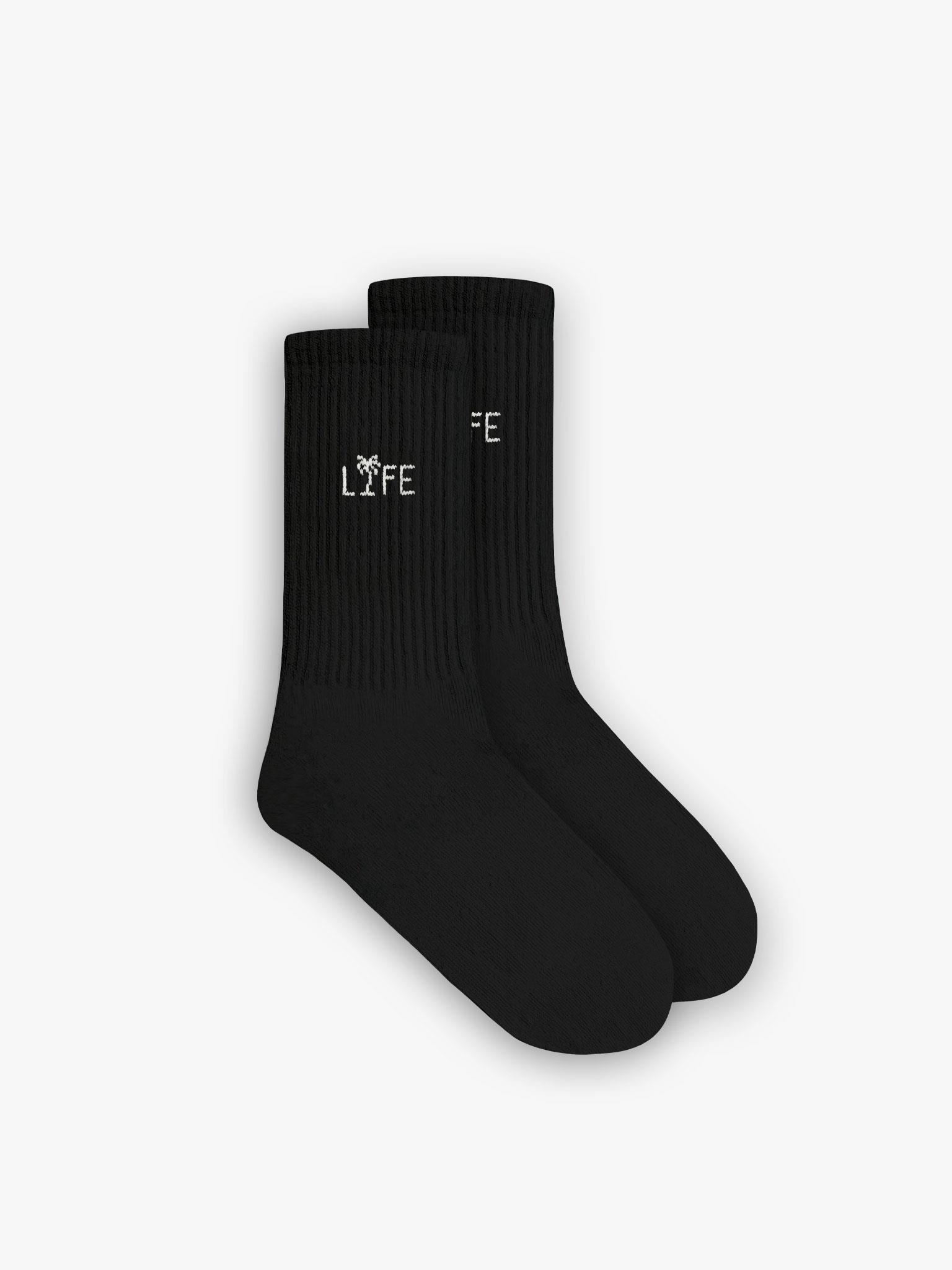 Erkek Unisex Life Baskılı Uzun Kolej Tenis Çorap Siyah