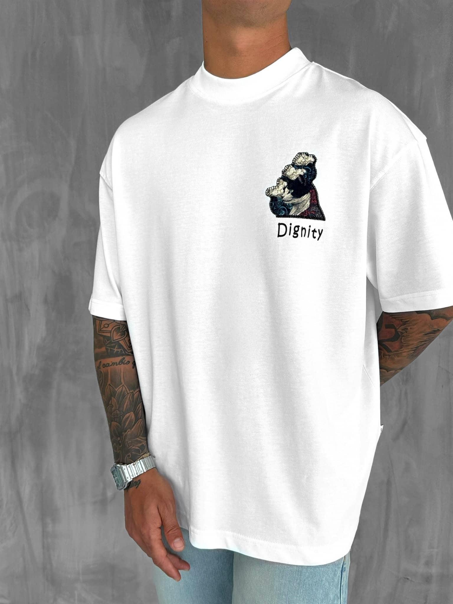 Erkek Yamalı Oversize T-Shirt Beyaz