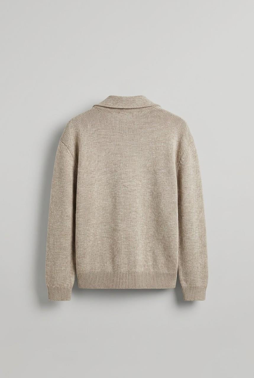 Erkek Yarım Fermuarlı Premium Kumaş Oversize Kazak Bej