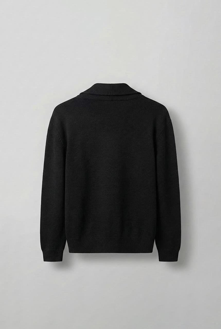 Erkek Yarım Fermuarlı Premium Kumaş Oversize Kazak Siyah
