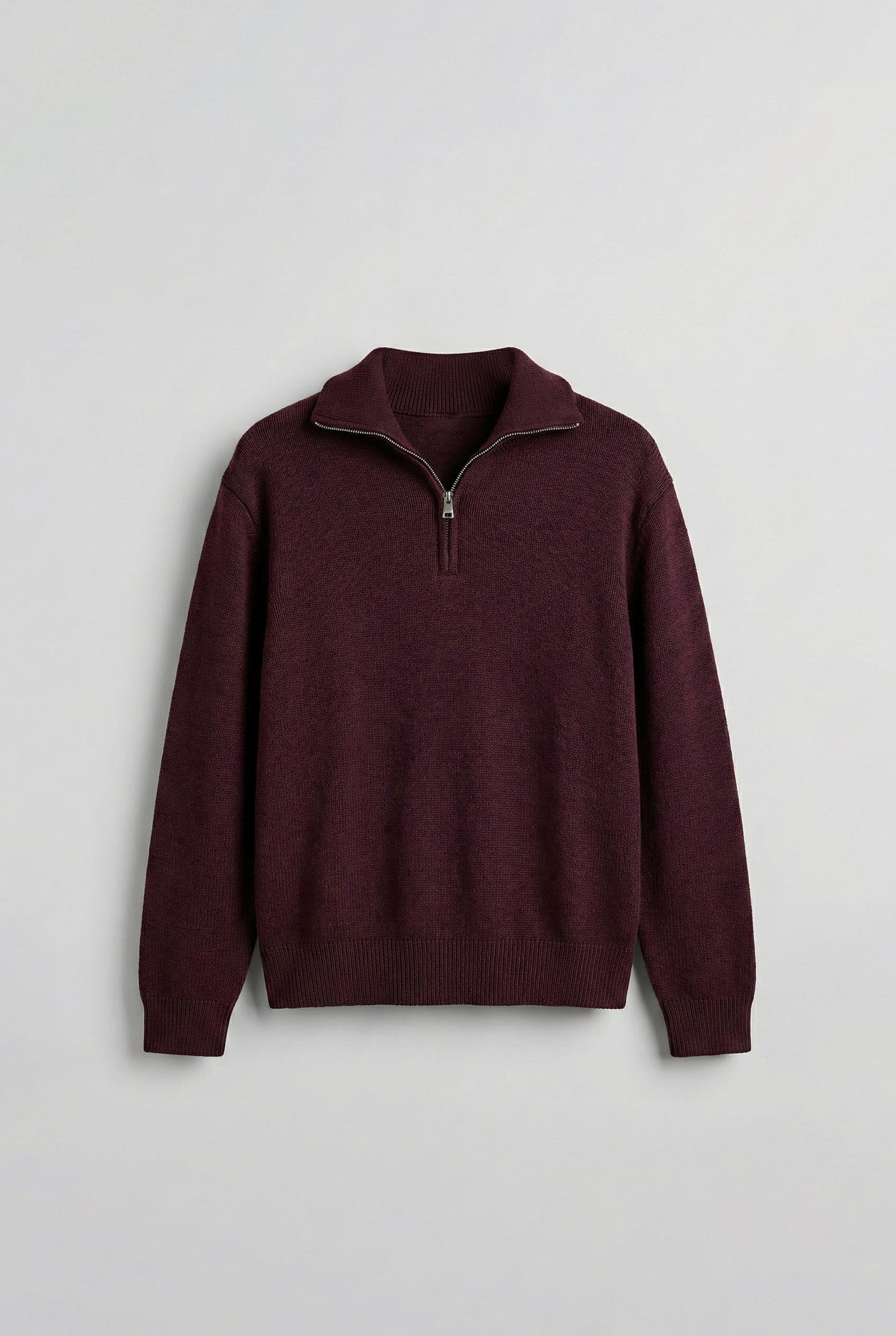 Erkek Yarım Fermuarlı Premium Kumaş Oversize Kazak Bordo