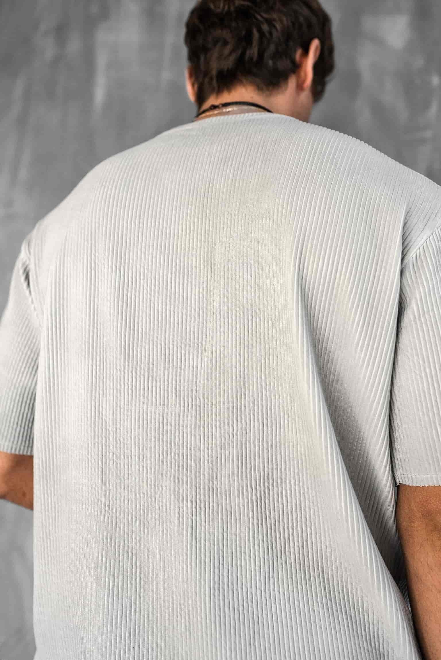 Erkek Yıkamalı Fitilli Oversize T-Shirt Gri