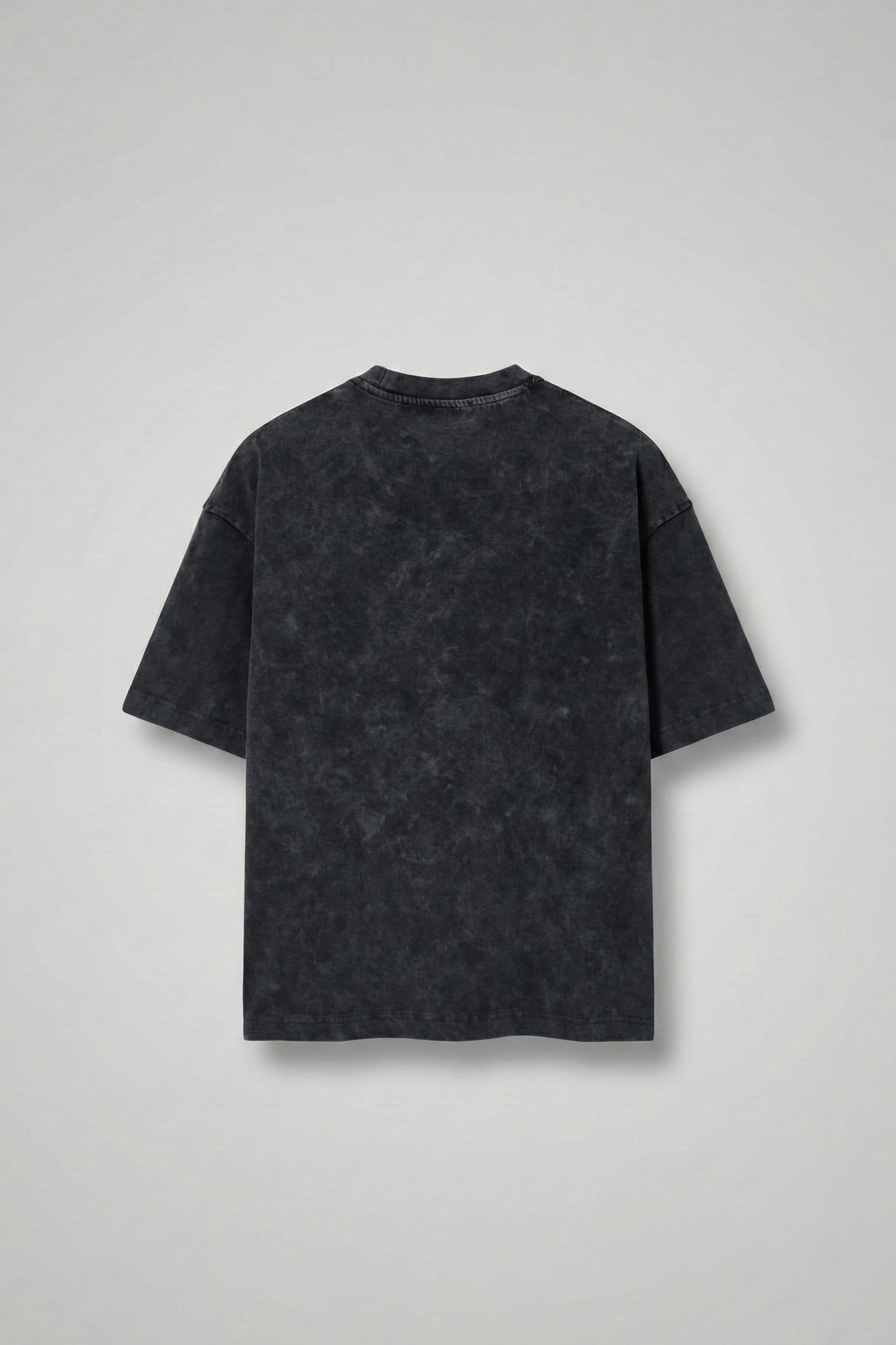 Erkek Yıkamalı İşlemeli Oversize Baskılı Premium T-Shirt Siyah