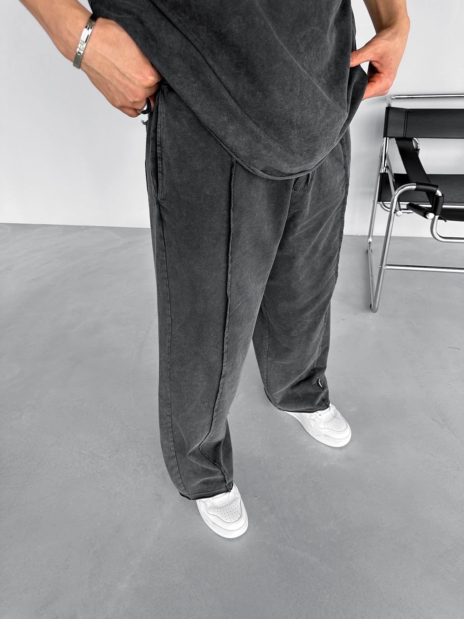 Extra Baggy Fit Ters Dikiş Detaylı Ve Yıkamalı Eşofman Antrasit