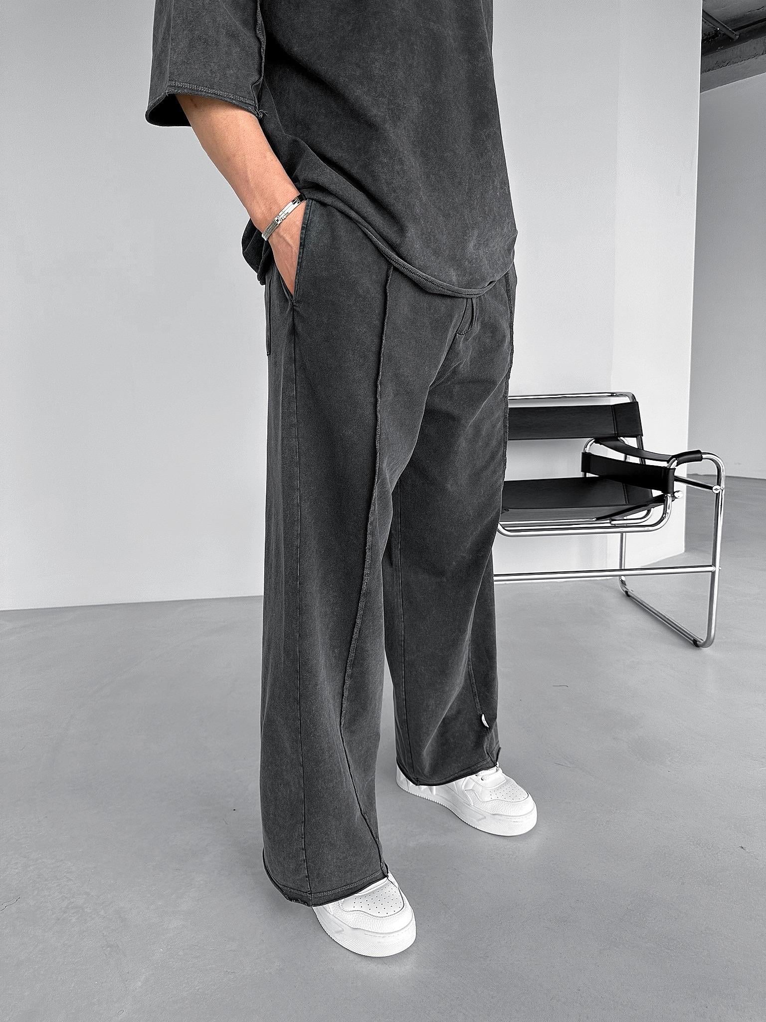 Extra Baggy Fit Ters Dikiş Detaylı Ve Yıkamalı Eşofman Antrasit
