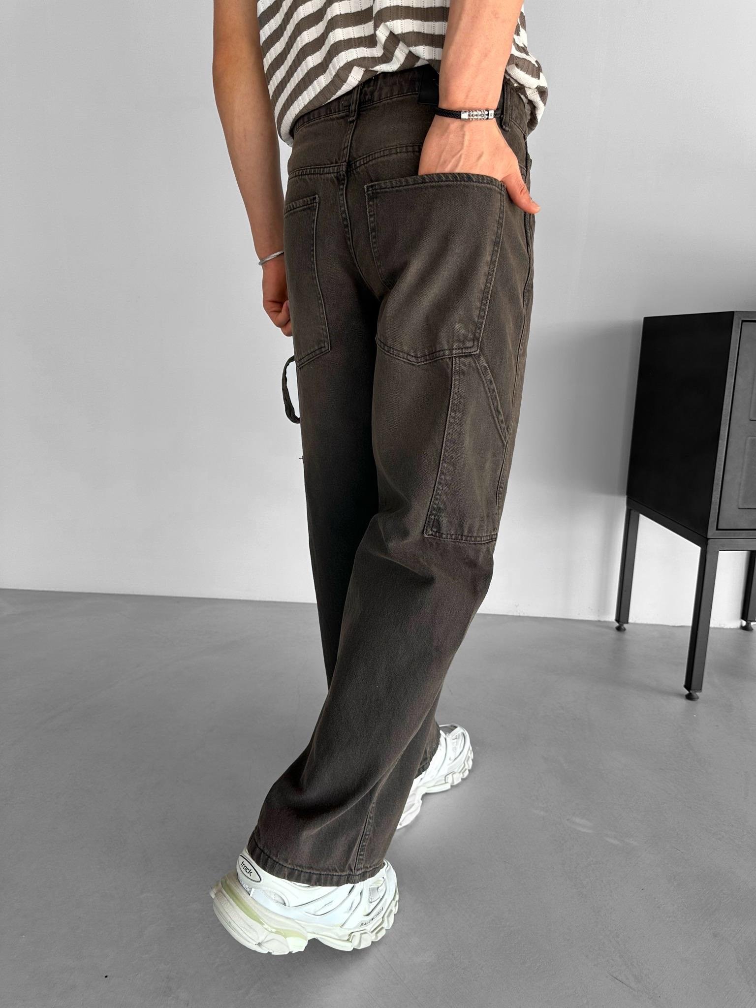 Extra Baggy Fit Yıkamalı Yan Cep Detaylı Jean Kahverengi