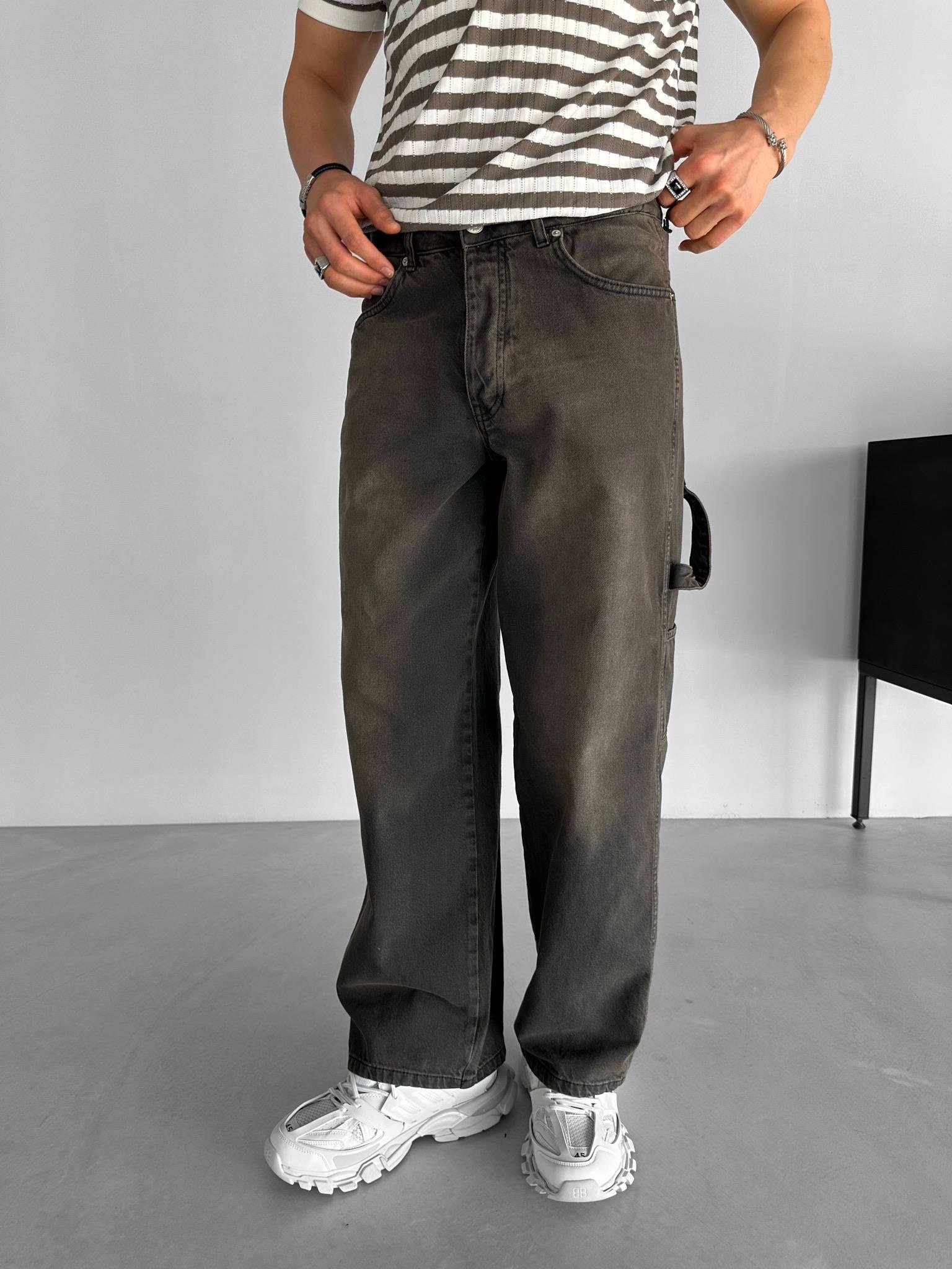 Extra Baggy Fit Yıkamalı Yan Cep Detaylı Jean Kahverengi