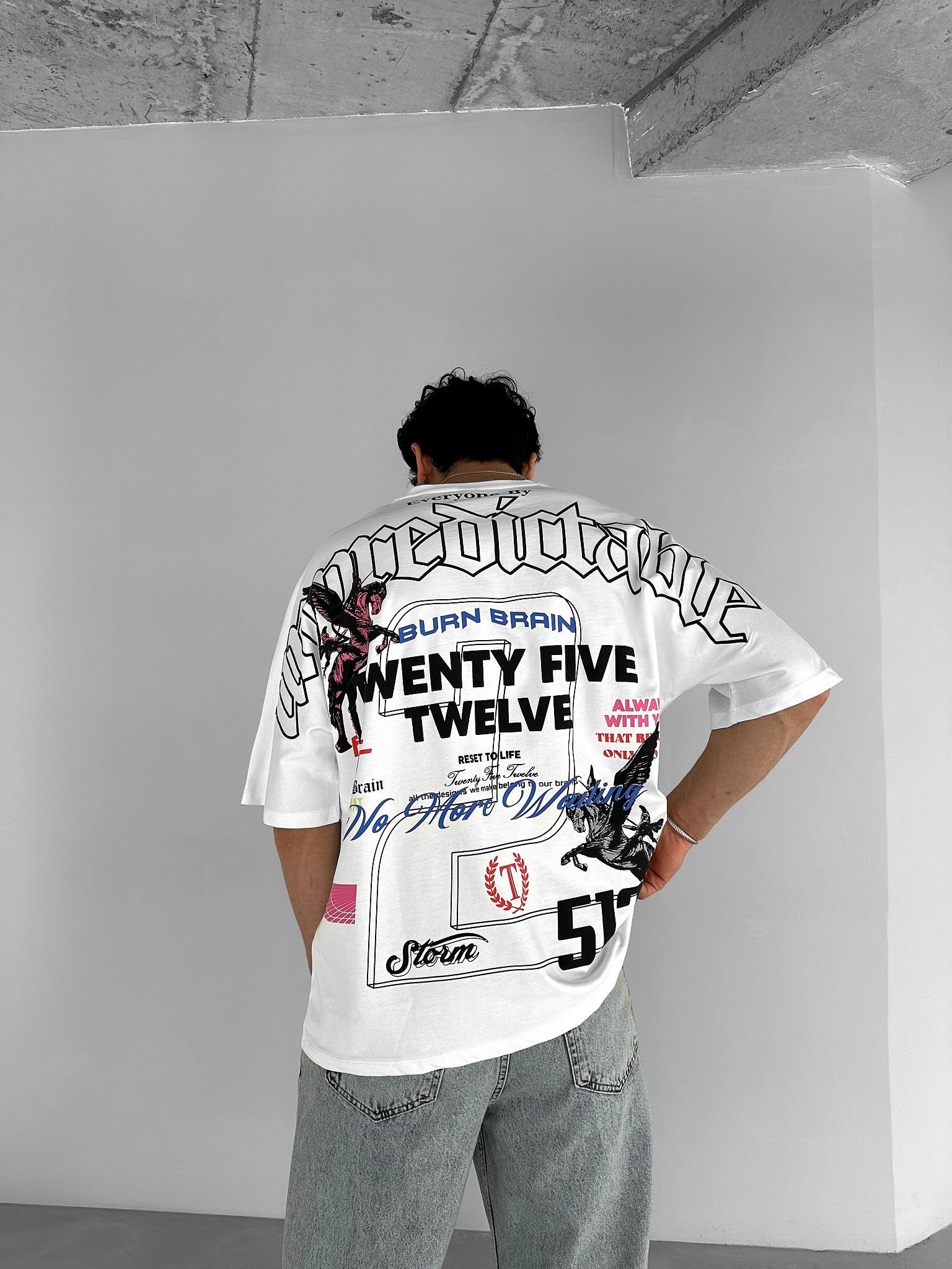 Extra Oversize Baskılı T-Shirt Beyaz