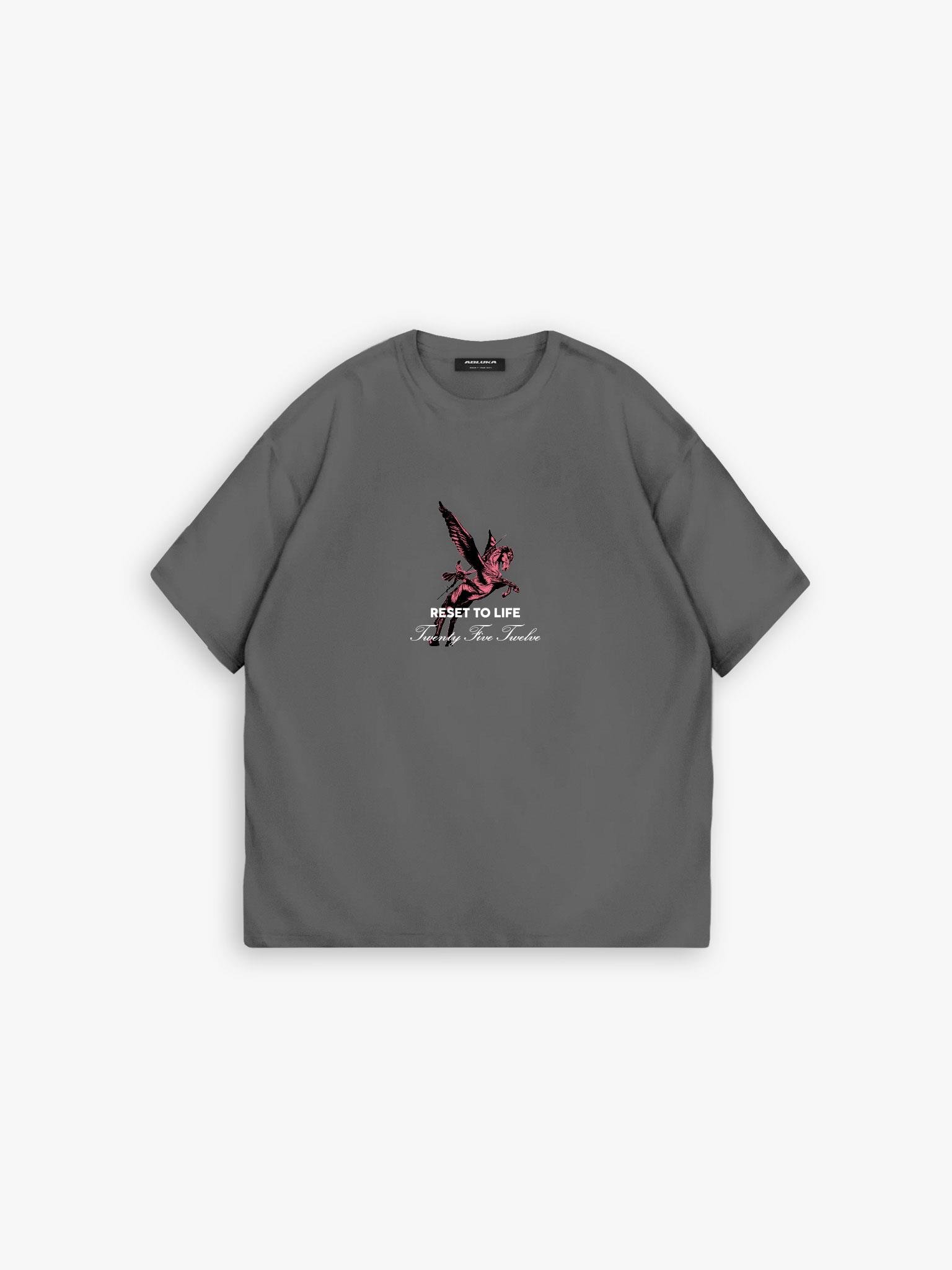 Extra Oversize Baskılı T-Shirt Gri