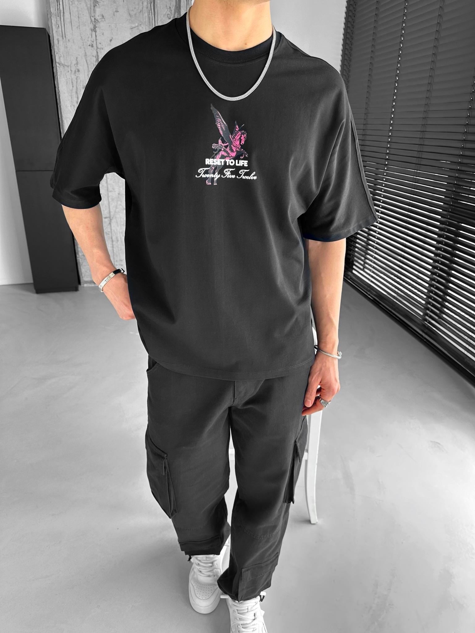Extra Oversize Baskılı T-Shirt Siyah