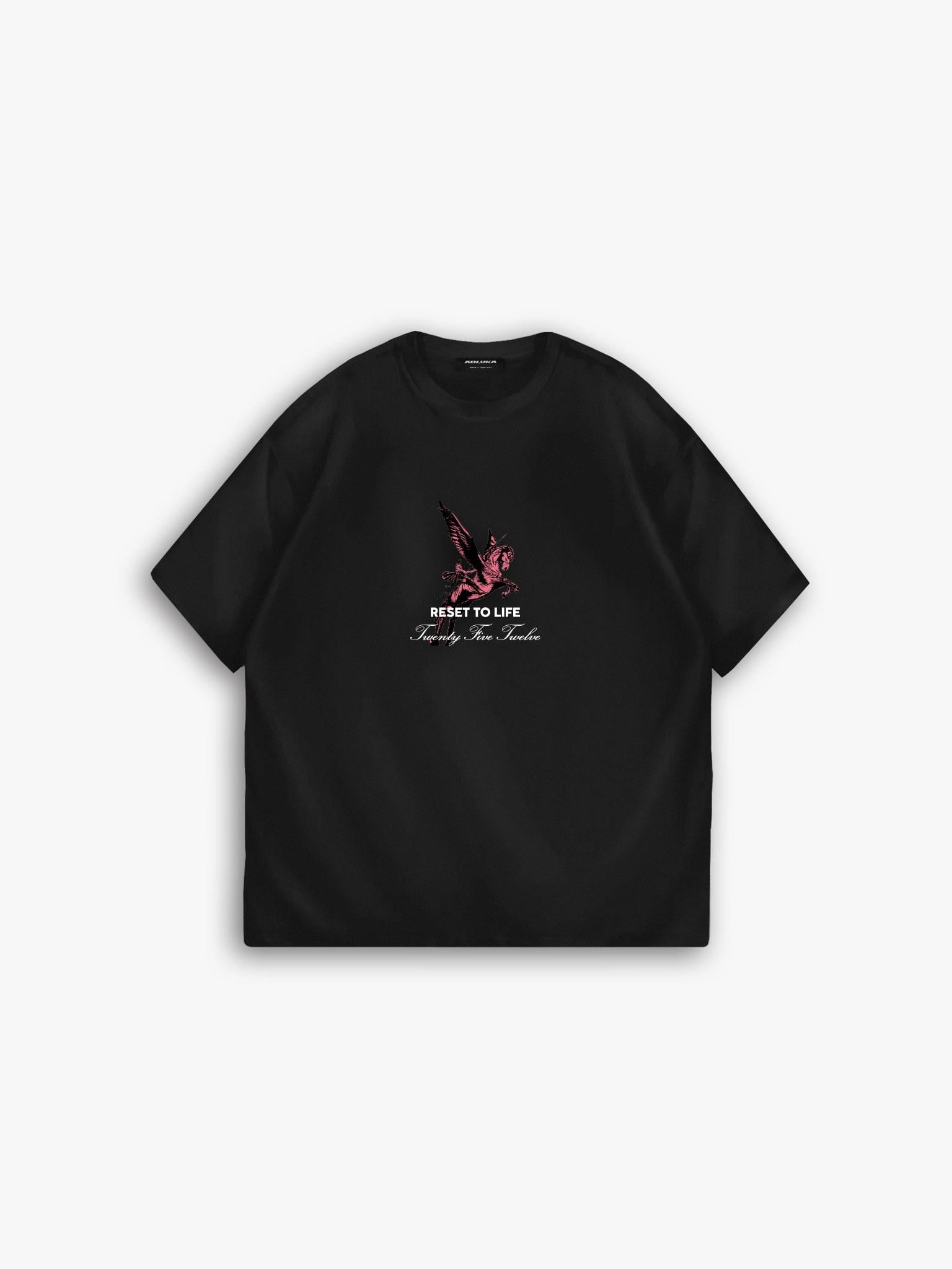 Extra Oversize Baskılı T-Shirt Siyah