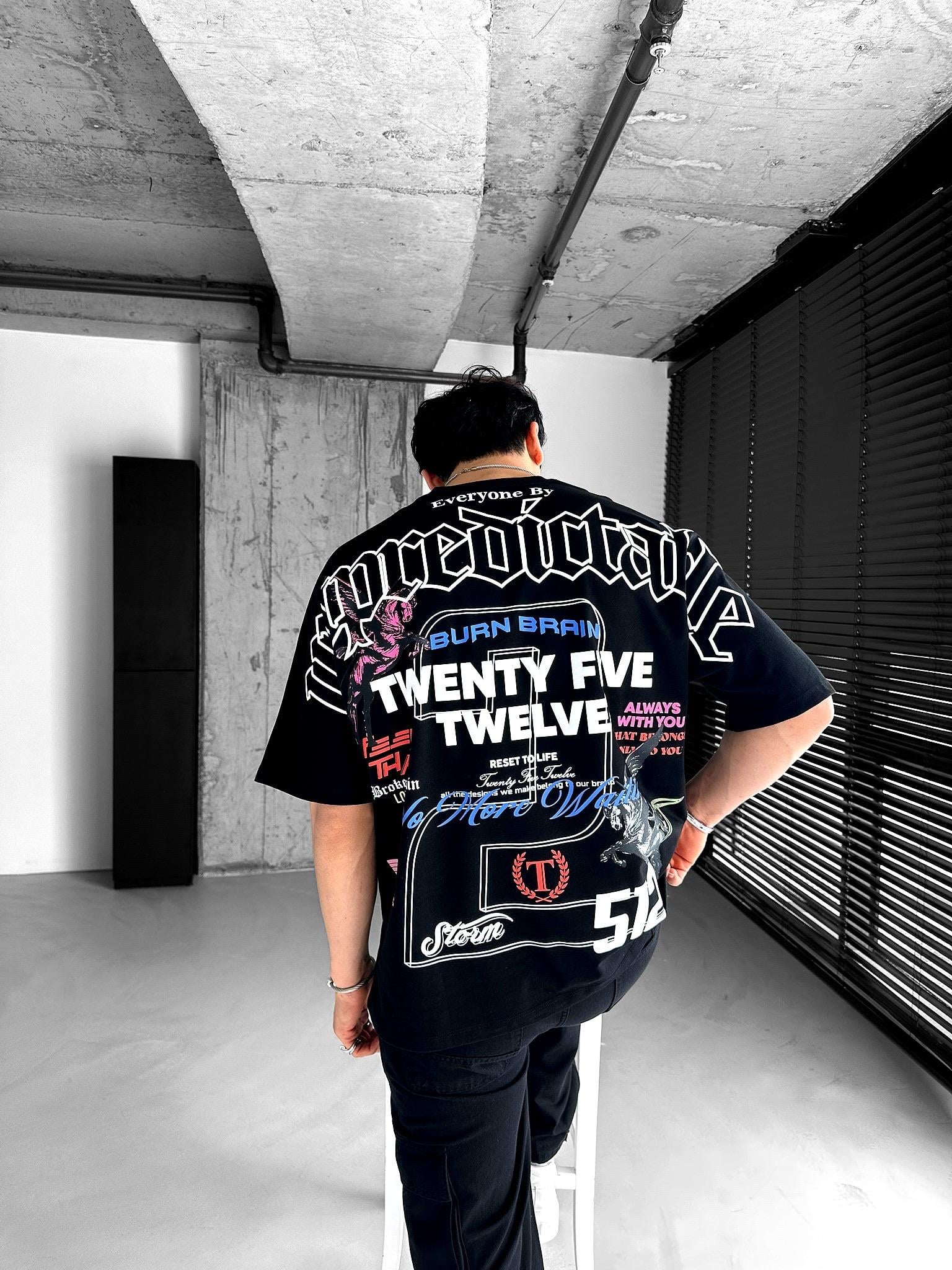 Extra Oversize Baskılı T-Shirt Siyah
