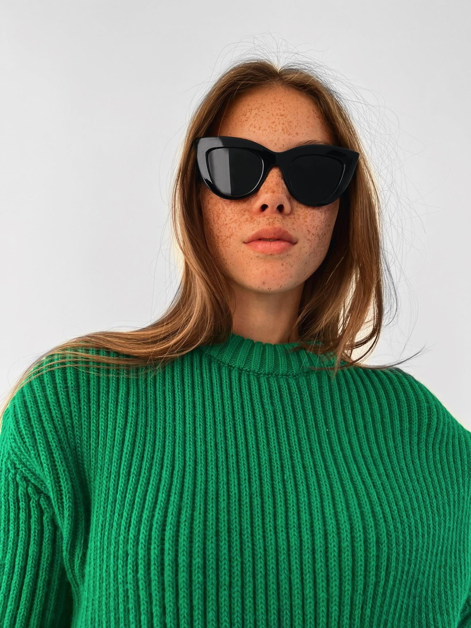 Extra Oversize Fitilli Örme Kazak Yeşil
