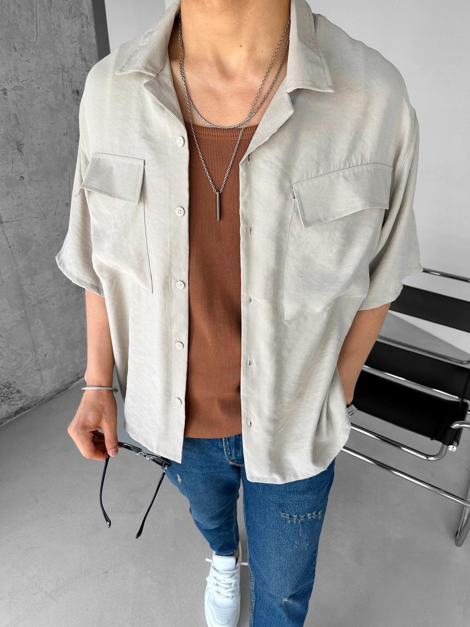 Extra Oversize İki Cepli Gömlek Bej