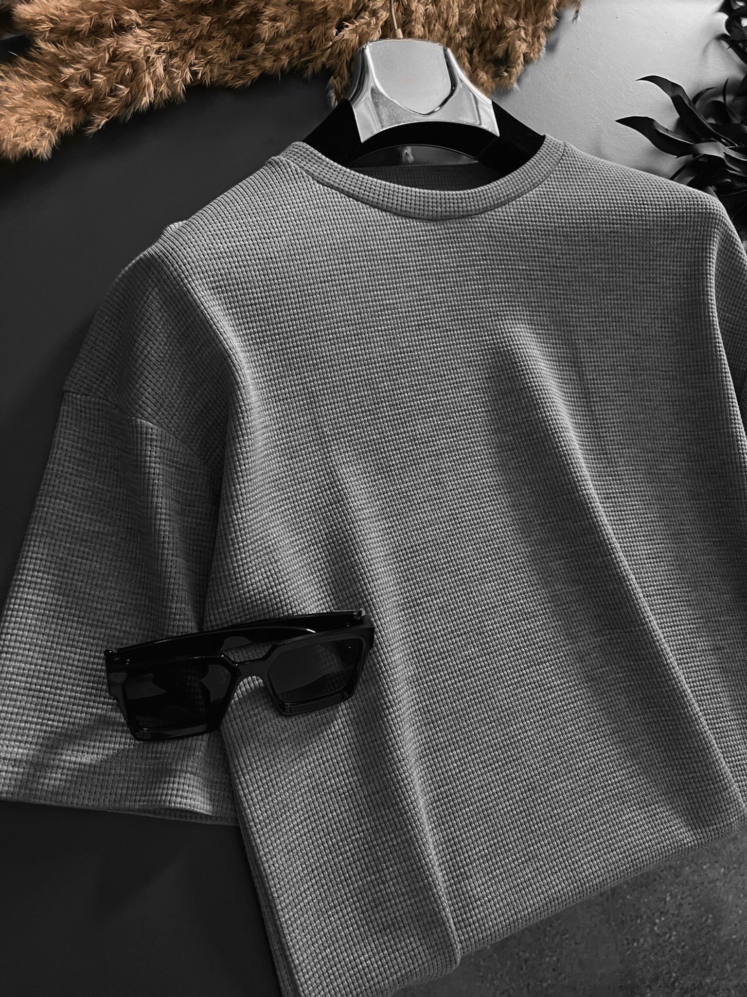 -ABLUKA-ONLİNE-Long-Fit-Dokulu-Basic-T-Shirt-Gri-