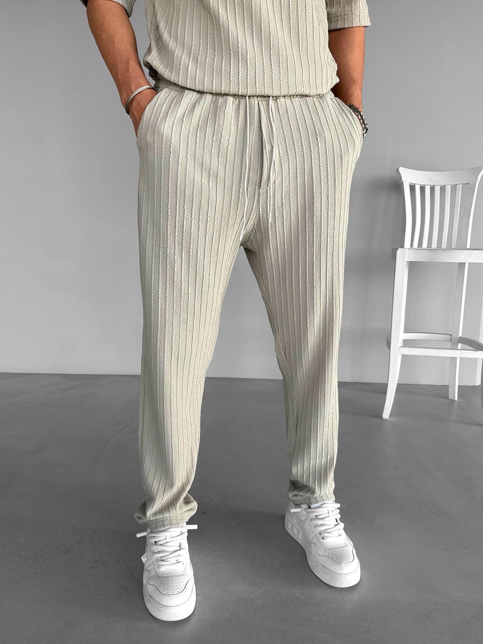 Loose Fit Desenli Triko Pantolon Gri