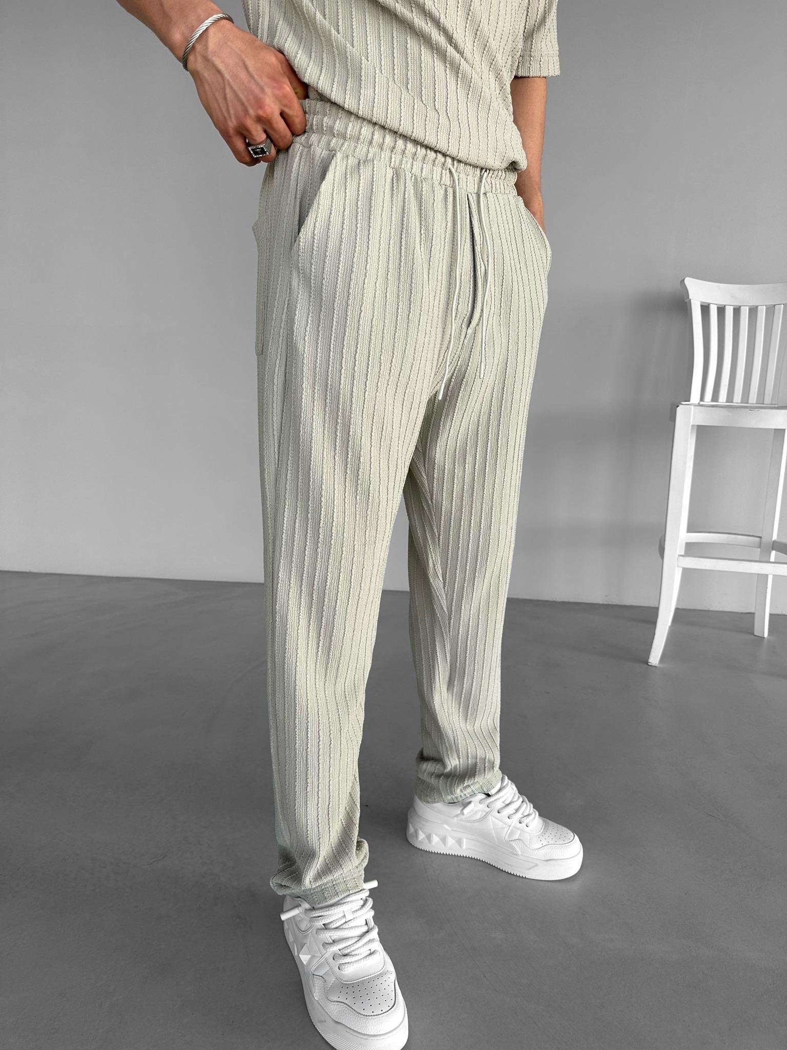 Loose Fit Desenli Triko Pantolon Gri