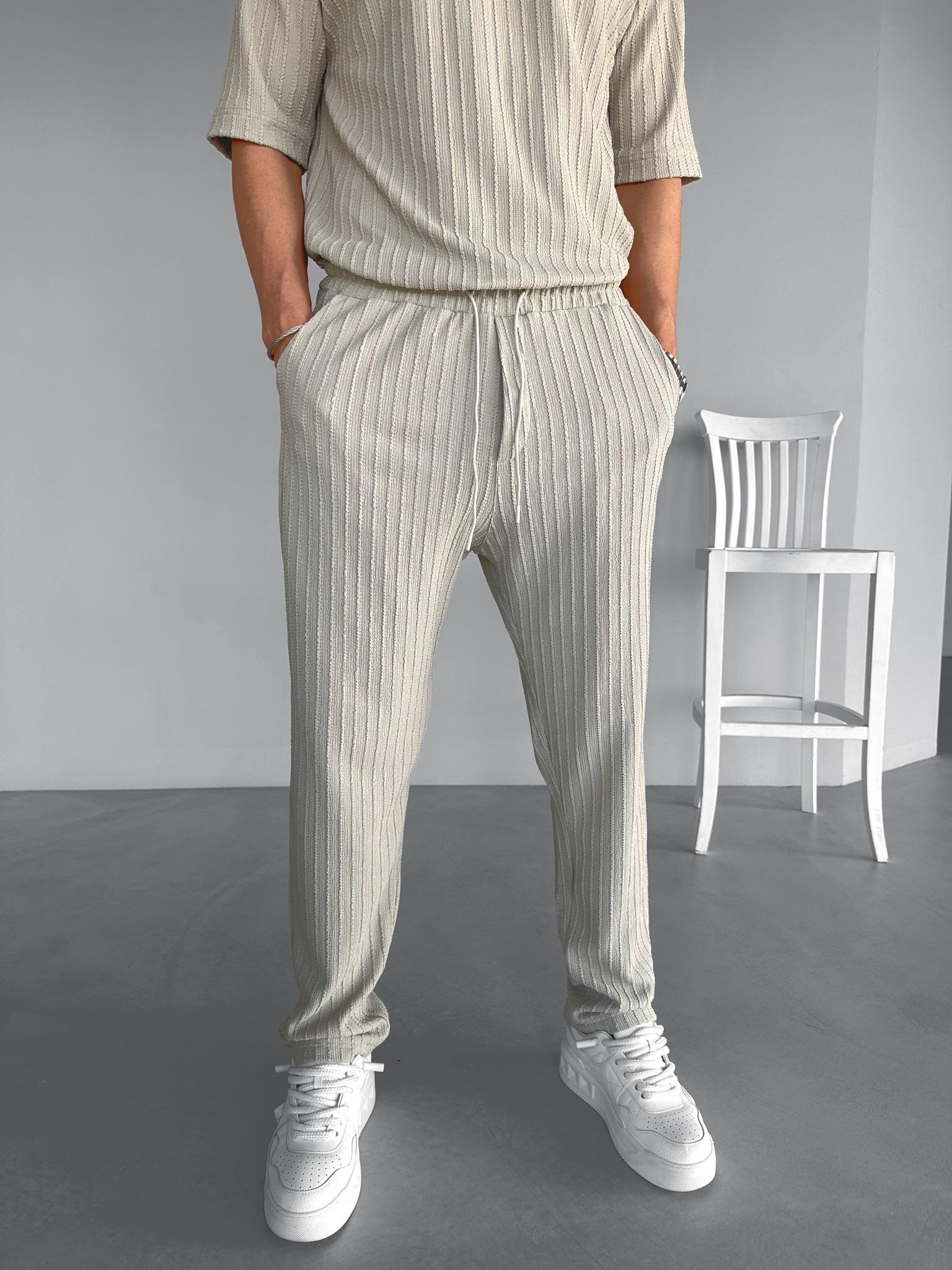 Loose Fit Desenli Triko Pantolon Gri
