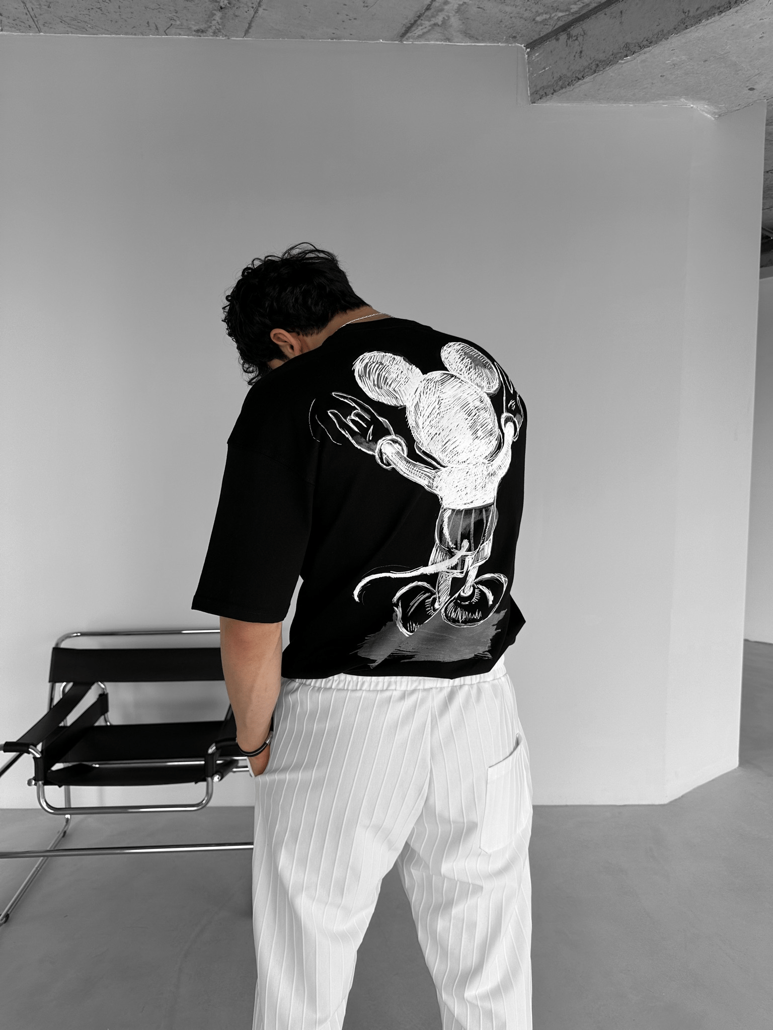 Mickey Mouse Baskılı Oversize T-Shirt Siyah