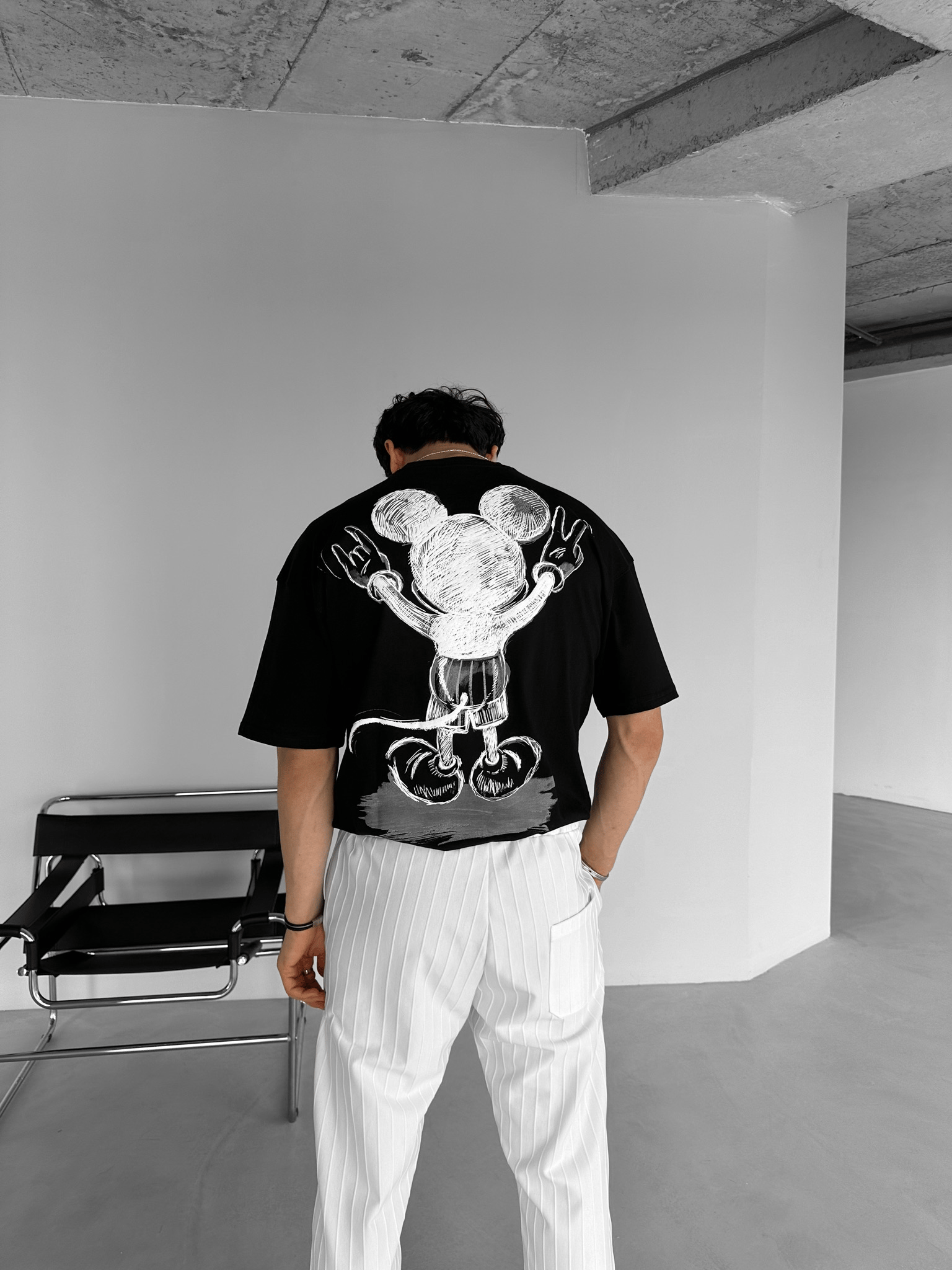 Mickey Mouse Baskılı Oversize T-Shirt Siyah