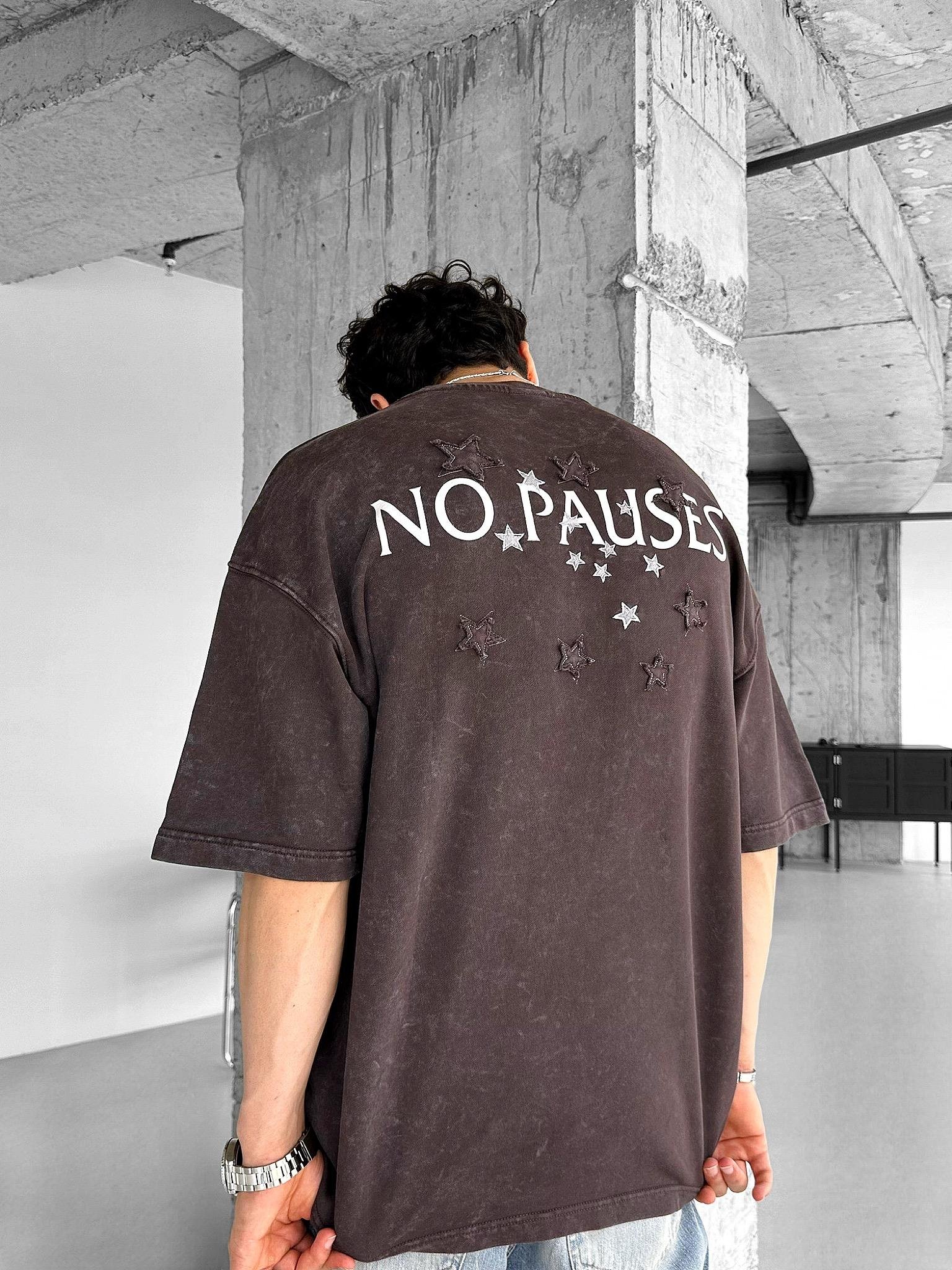 Oversize %100 Pamuk Baskılı Premium T-Shirt Kahverengi