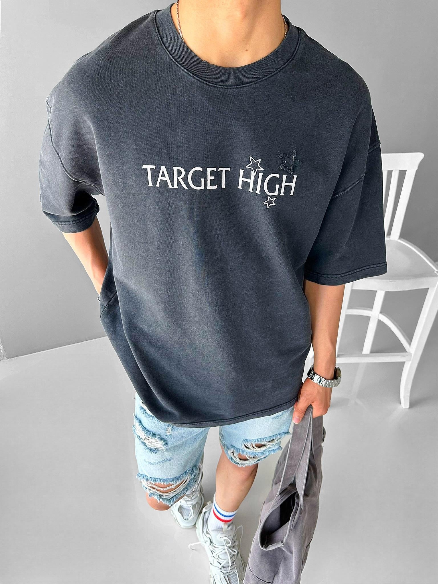 Oversize %100 Pamuk Baskılı Premium T-Shirt Antrasit