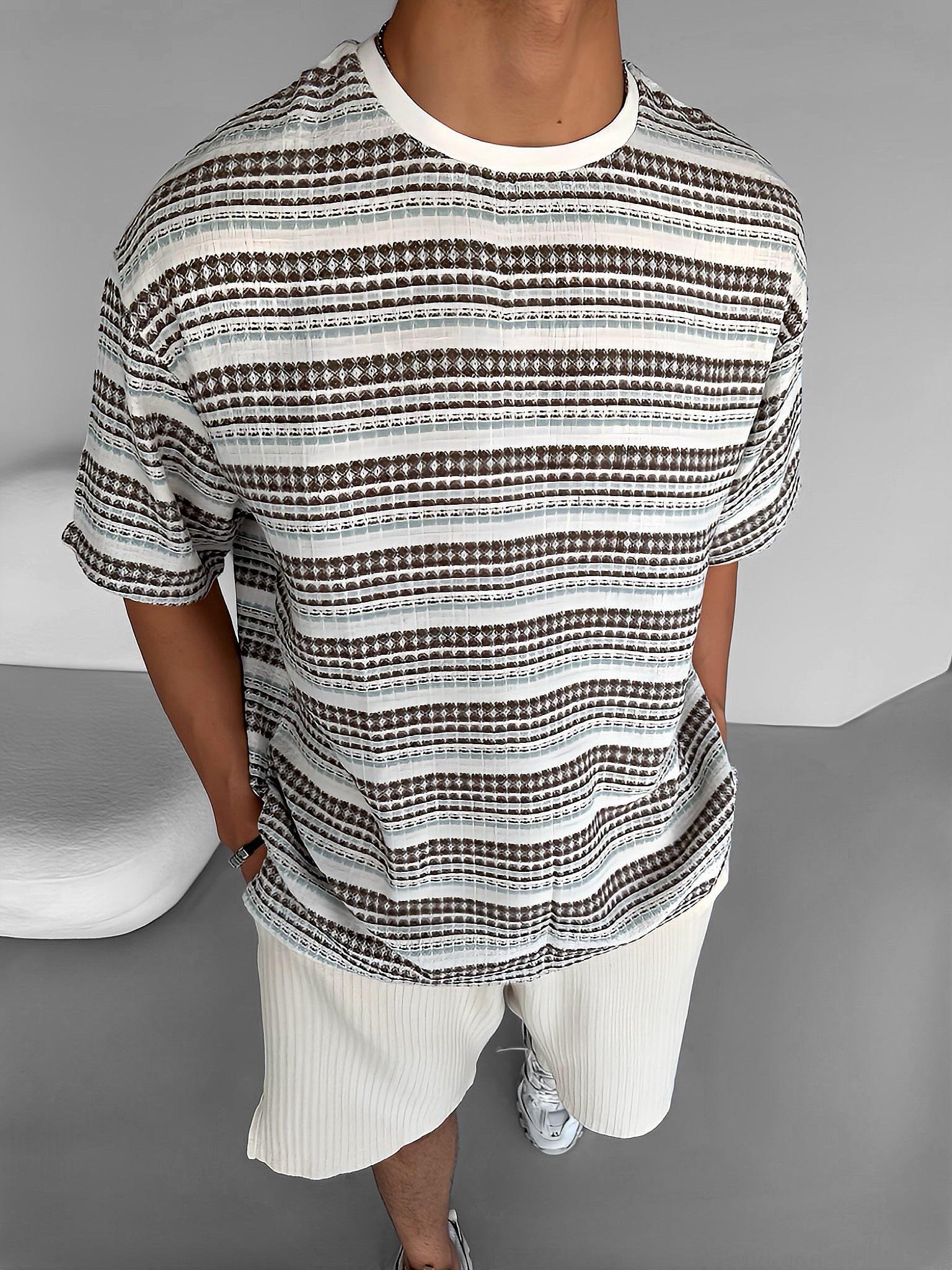 Oversize %100 Pamuk Dökümlü Bisiklet Yaka Triko T-Shirt Kahverengi