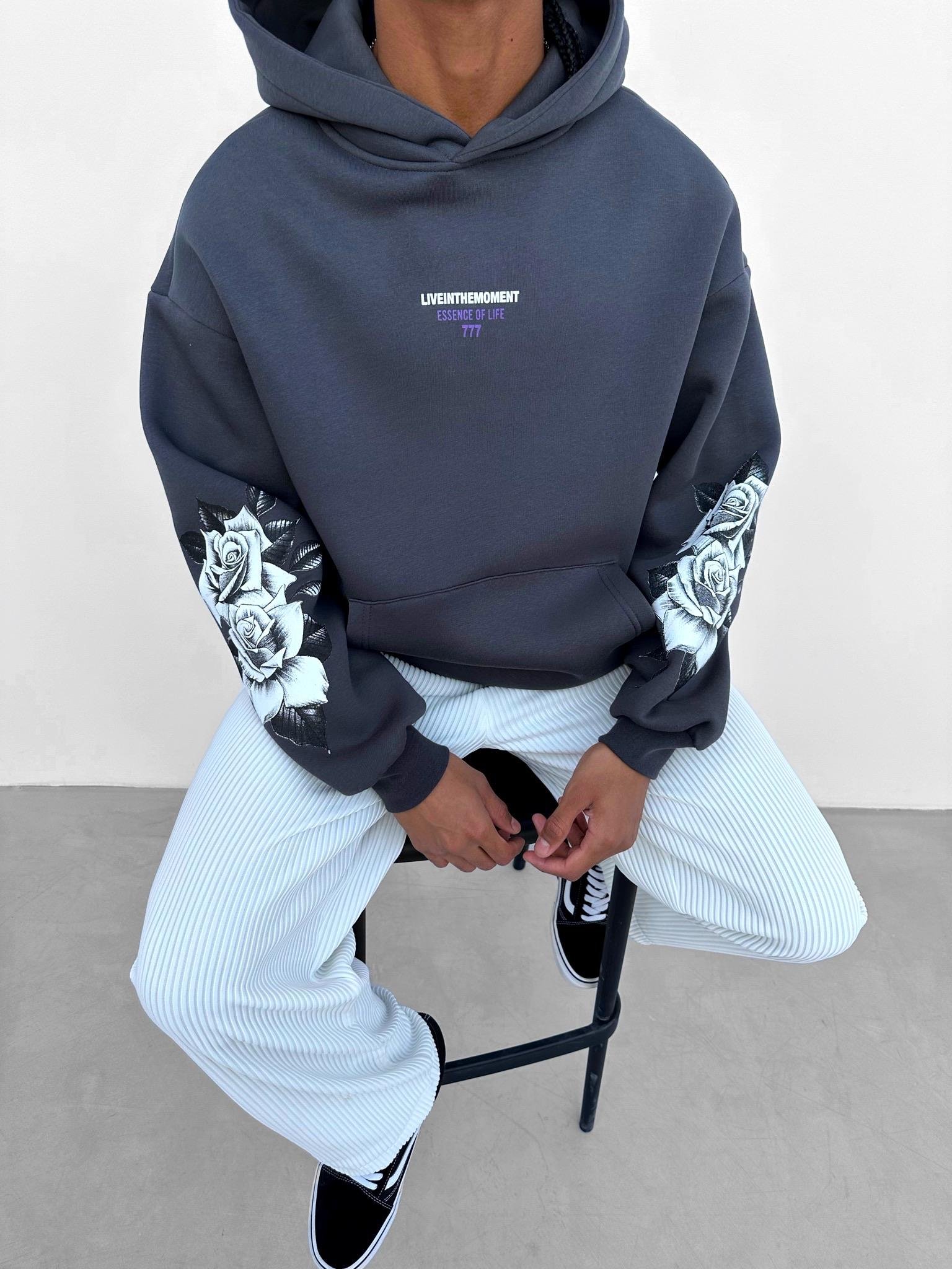 Oversize 777 Baskılı Sweatshirt Füme