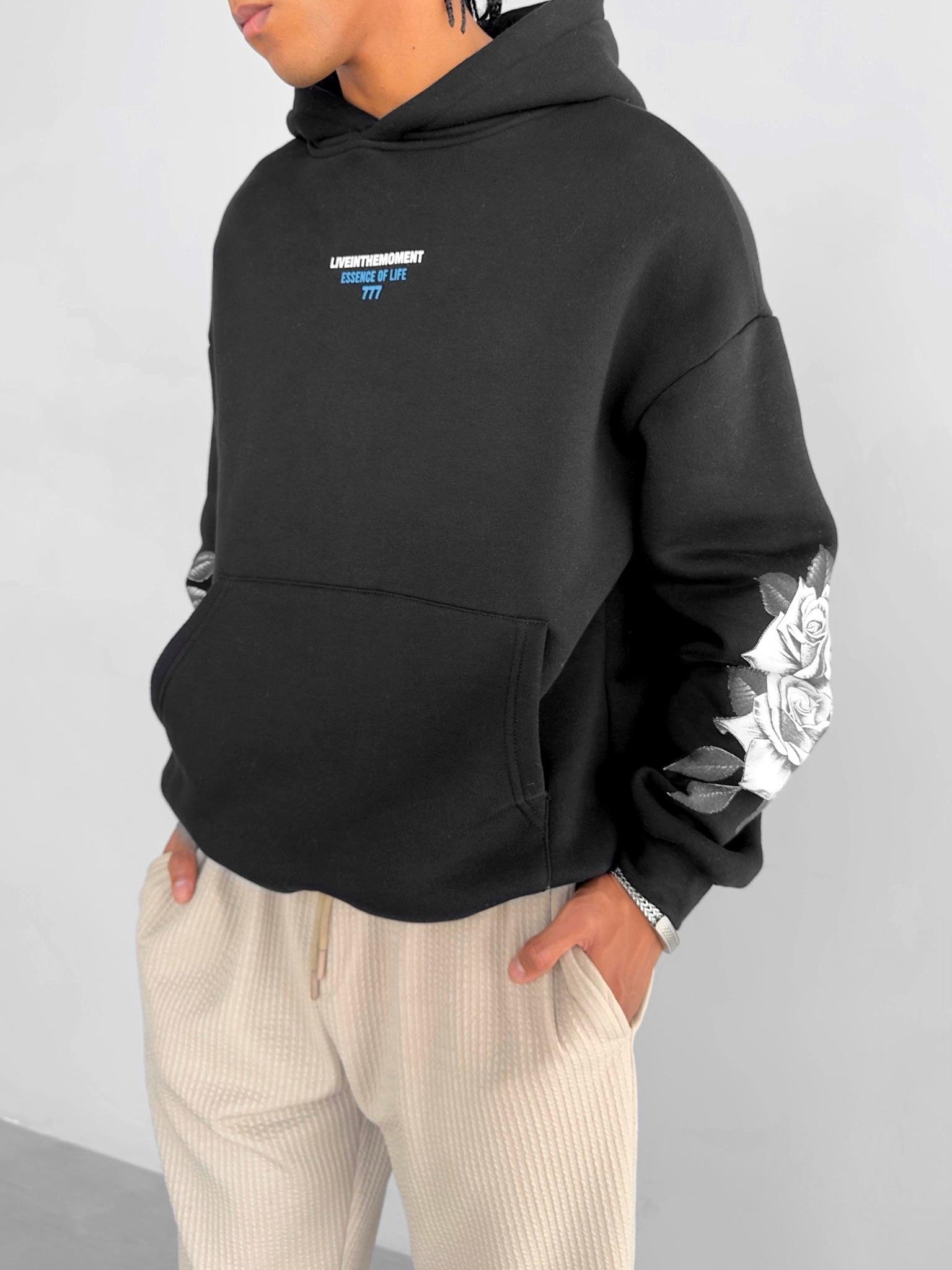 Oversize 777 Baskılı Sweatshirt Siyah