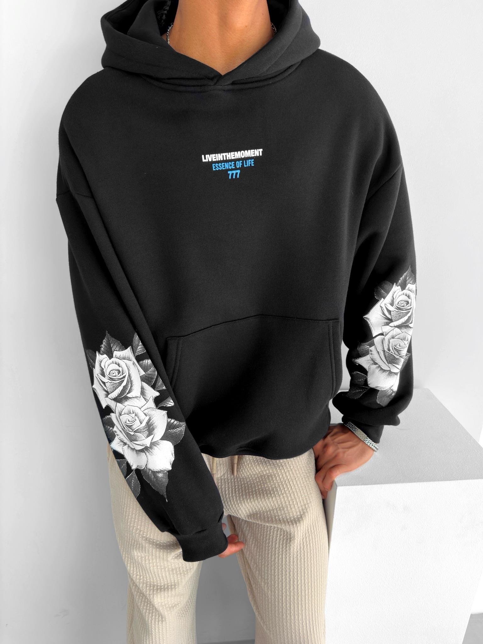 Oversize 777 Baskılı Sweatshirt Siyah