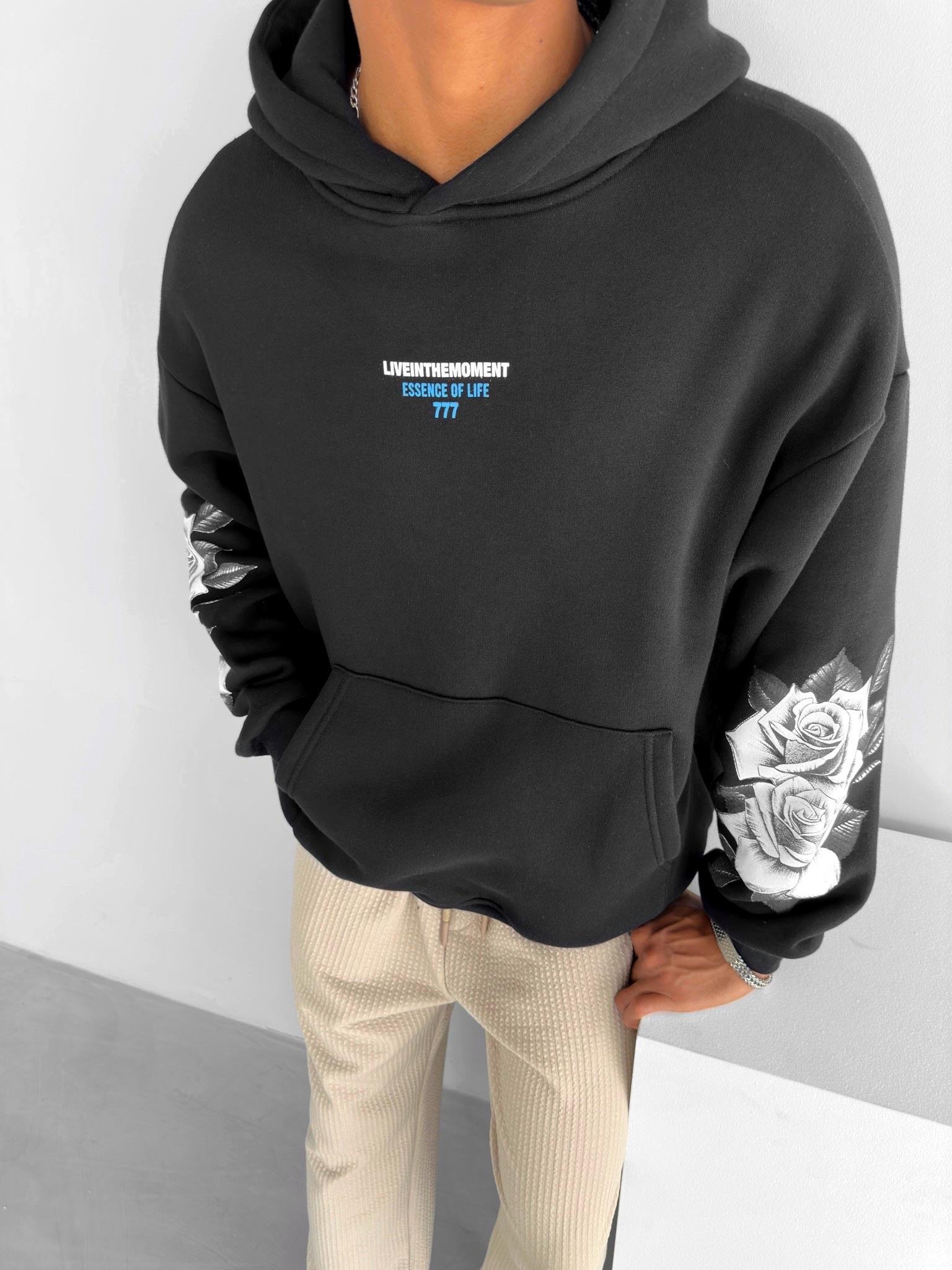 Oversize 777 Baskılı Sweatshirt Siyah