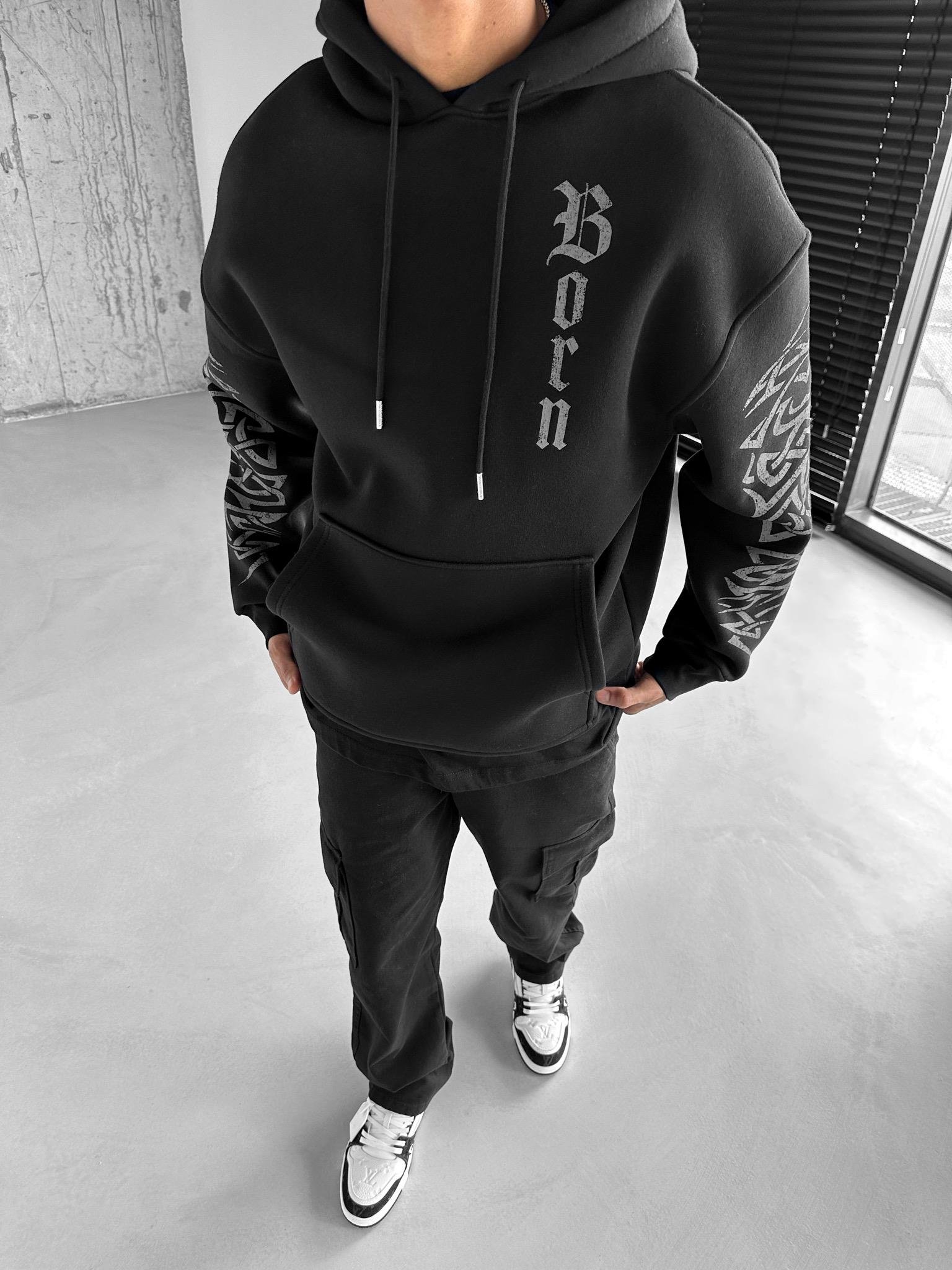 Oversize 'Again' Baskılı Sweatshirt Siyah