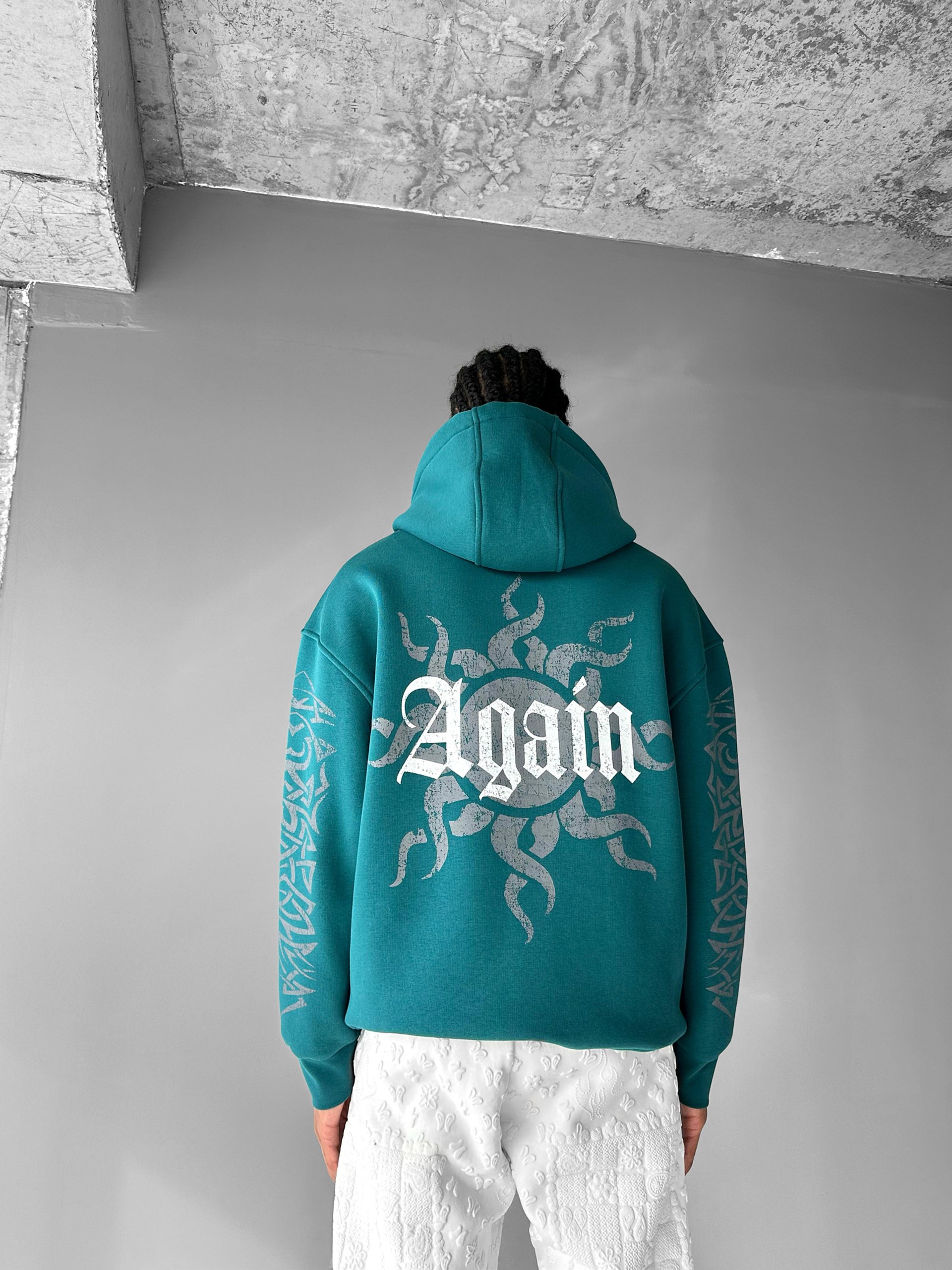 Oversize 'Again' Baskılı Sweatshirt Yeşil