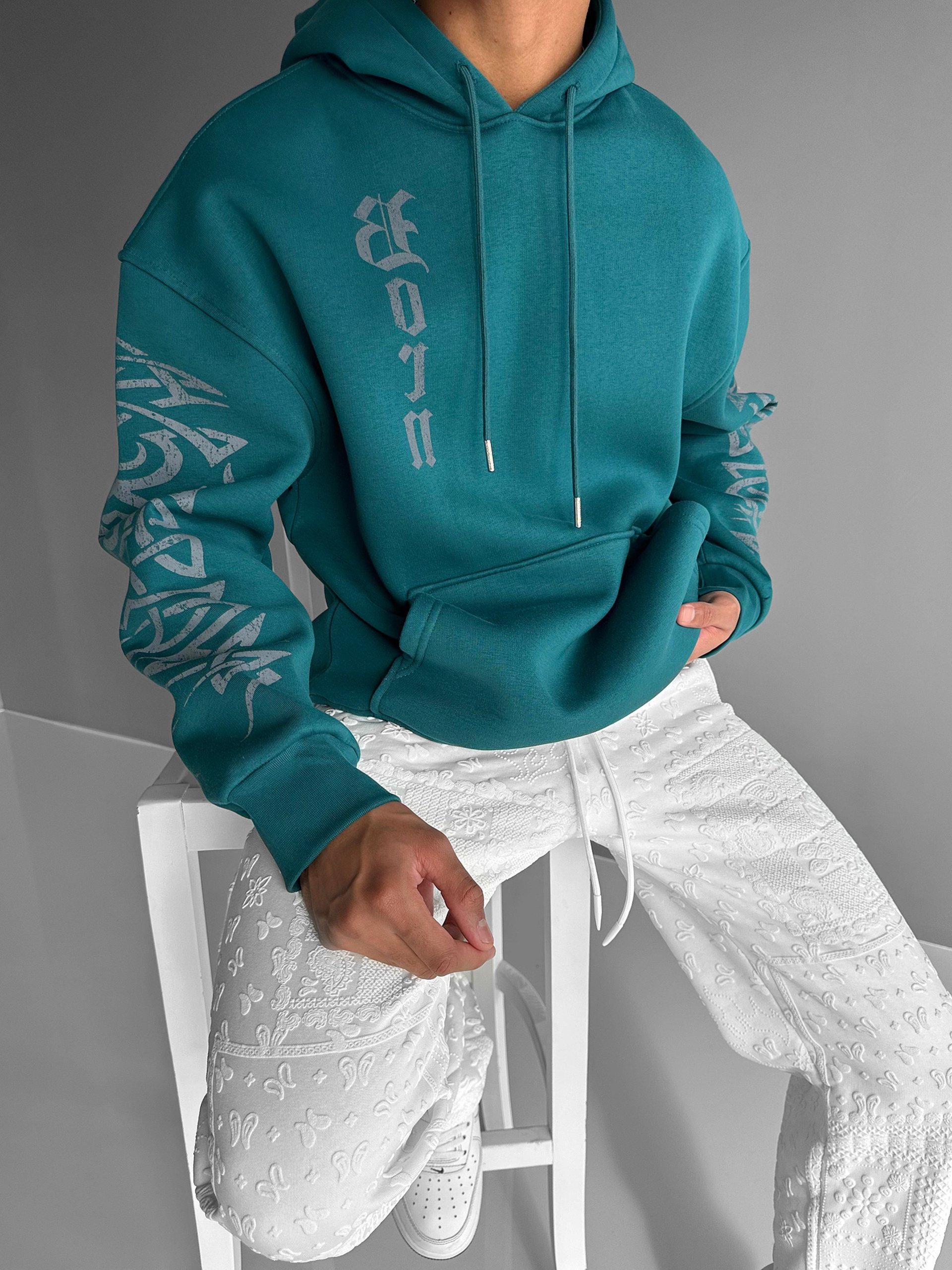 Oversize 'Again' Baskılı Sweatshirt Yeşil