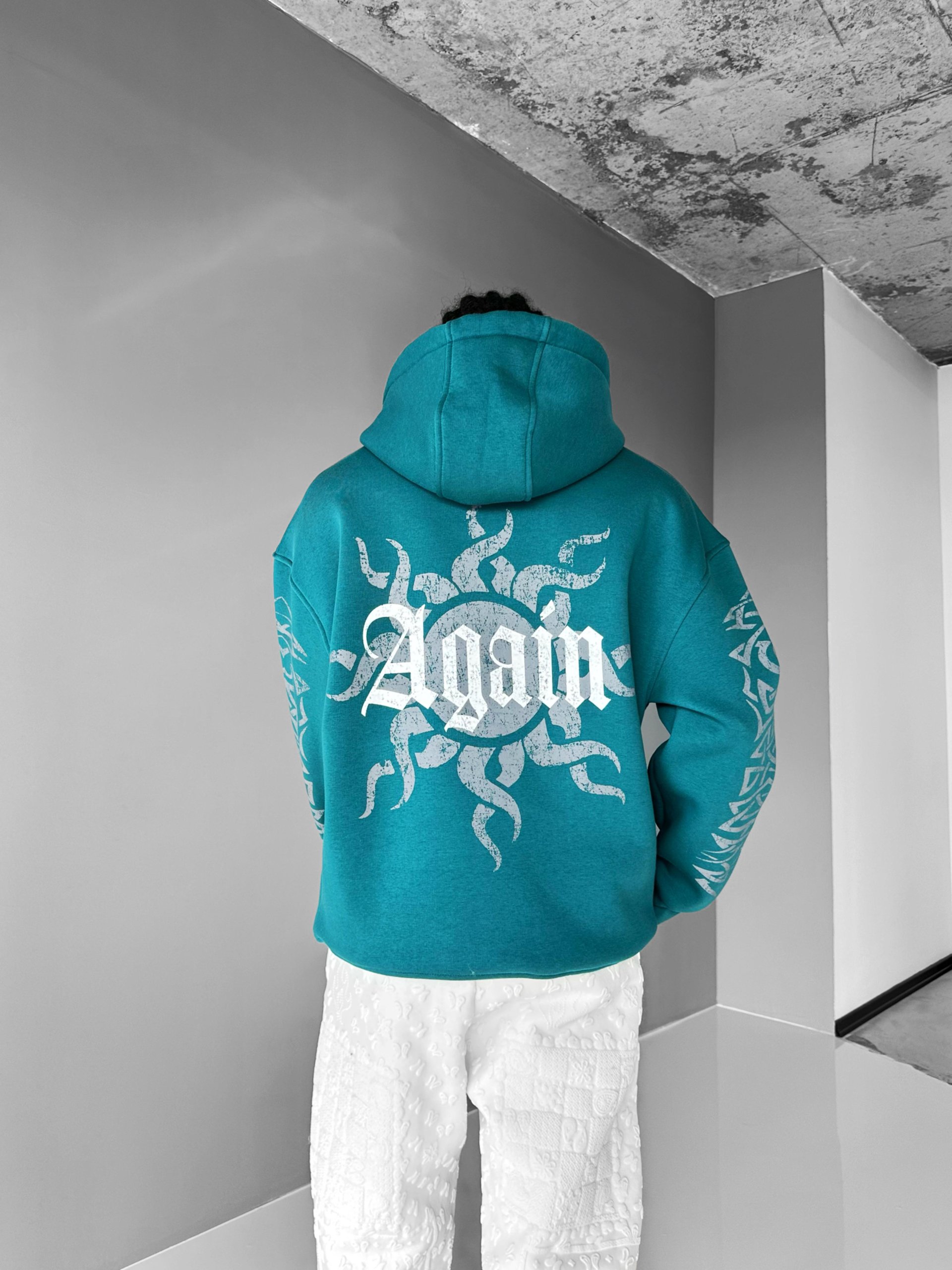 Oversize 'Again' Baskılı Sweatshirt Yeşil
