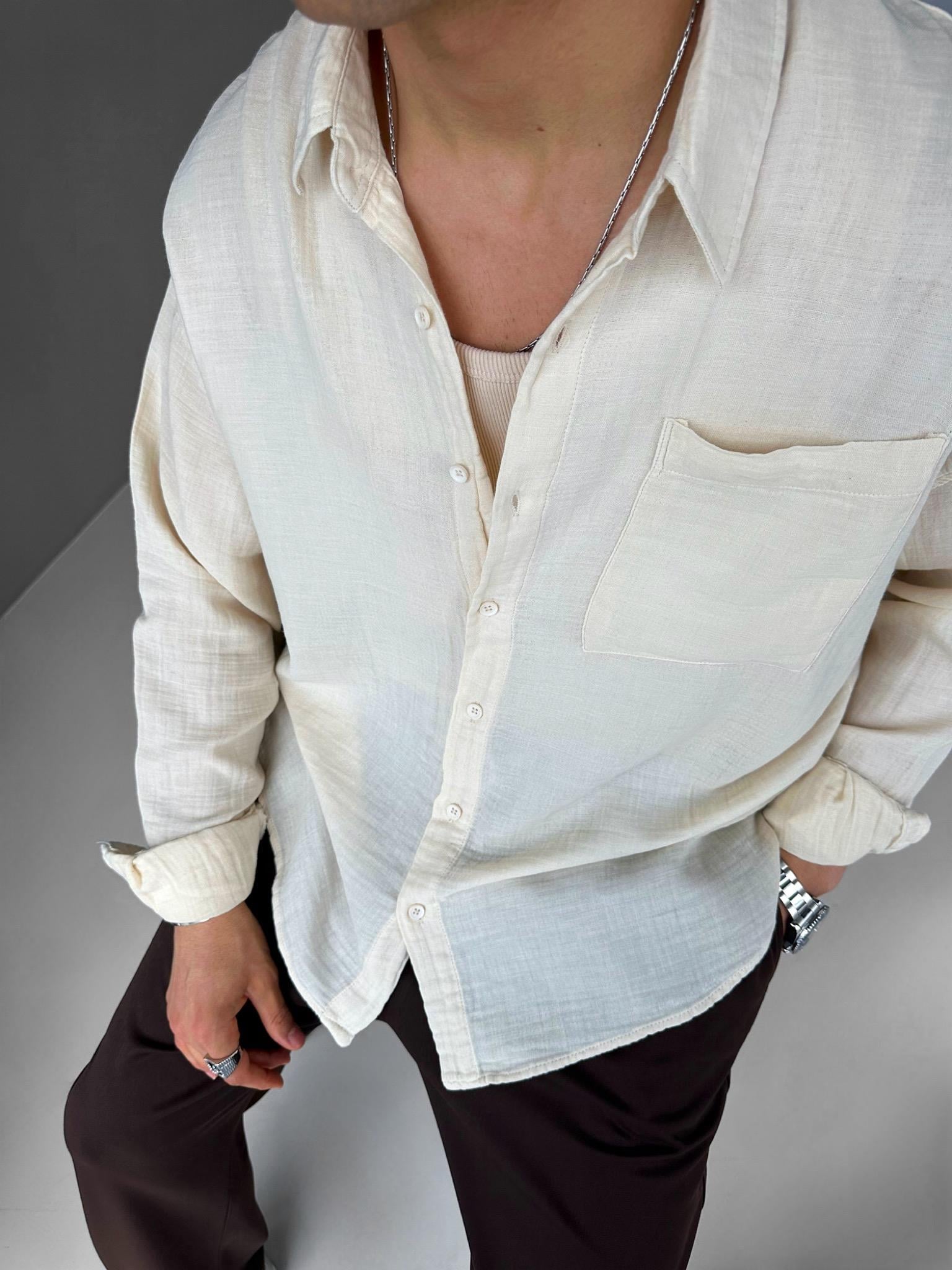 Oversize Basic %100 Pamuk Keten Gömlek Bej
