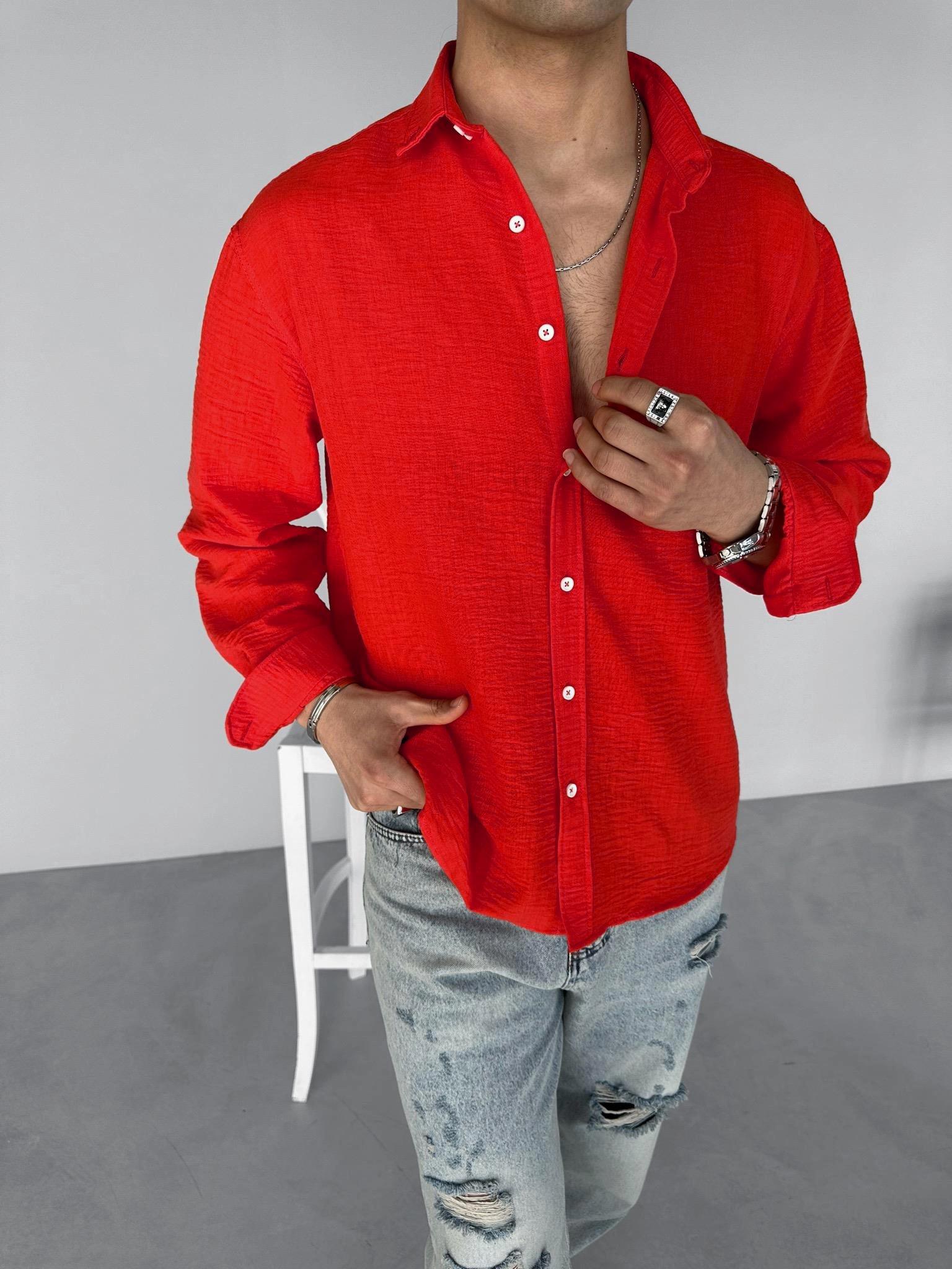 Oversize Basic Rahat Gömlek Kırmızı