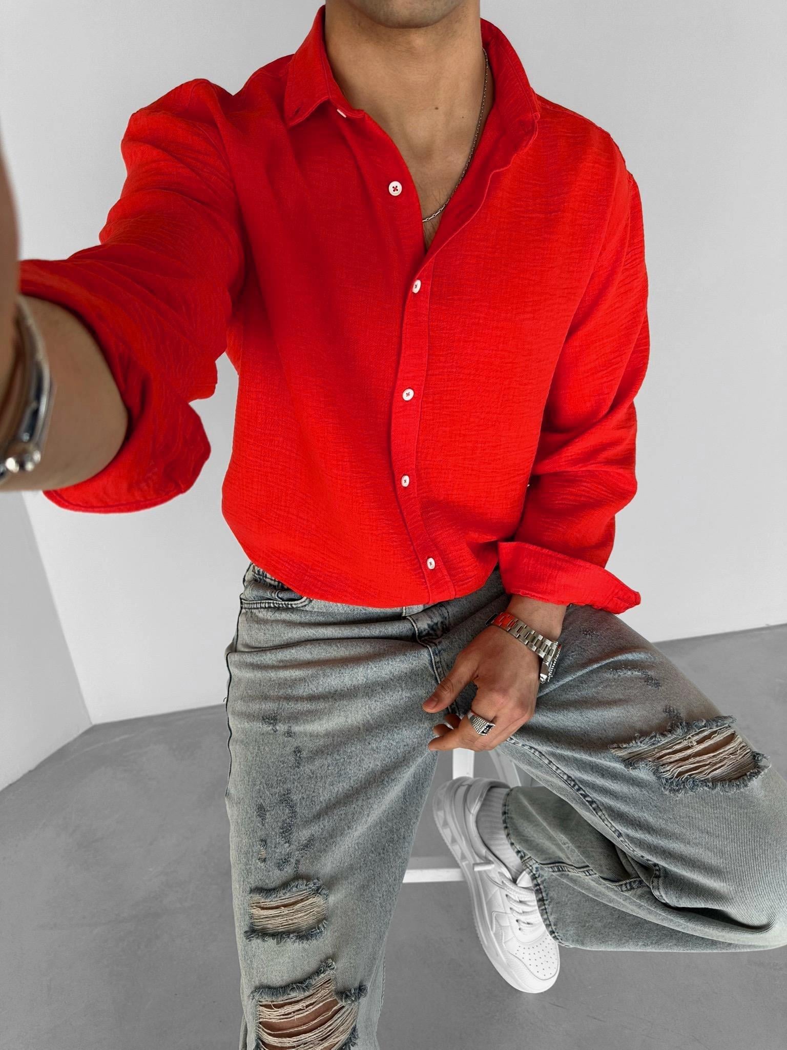 Oversize Basic Rahat Gömlek Kırmızı