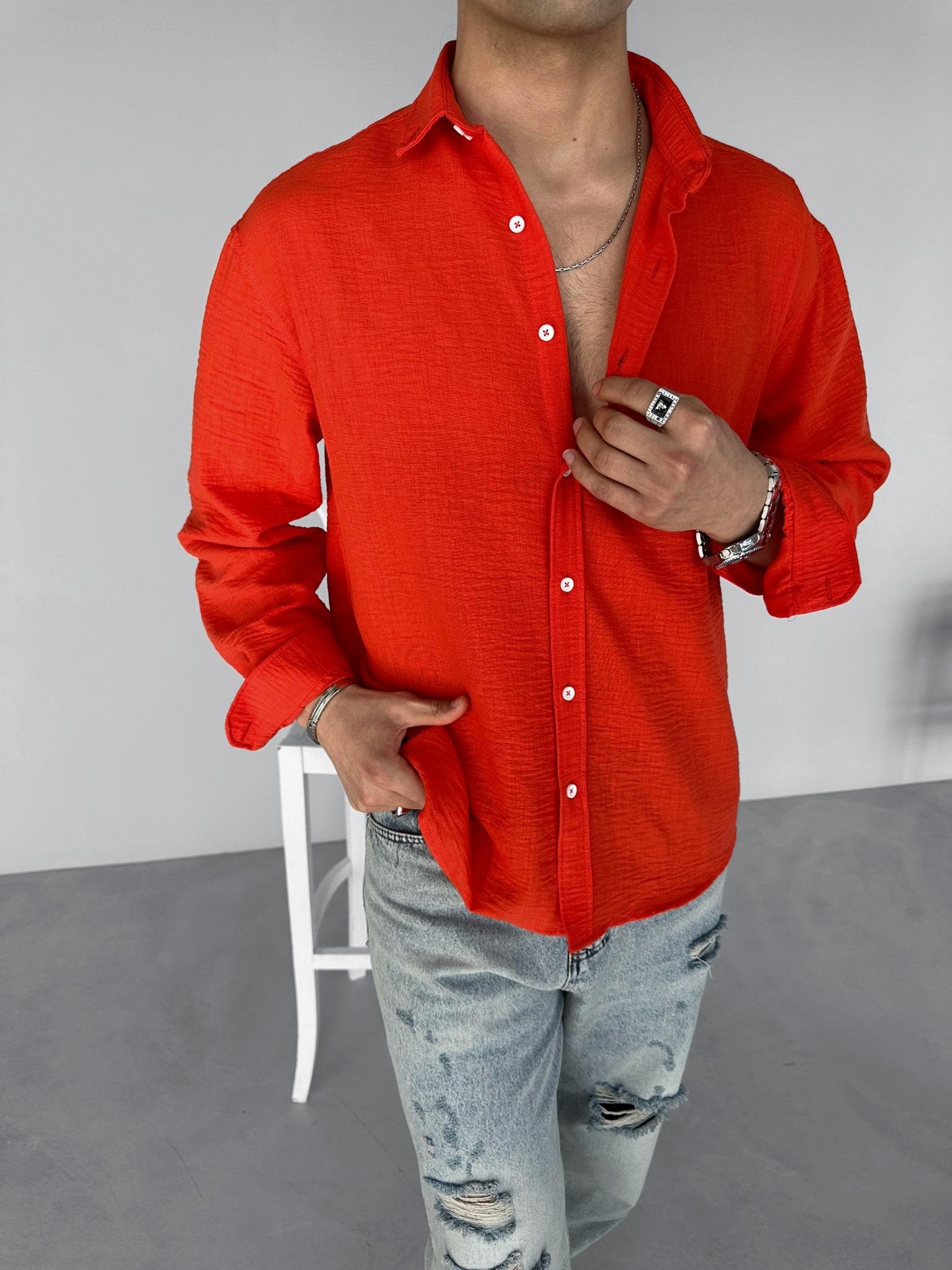 Oversize Basic Rahat Gömlek Turuncu