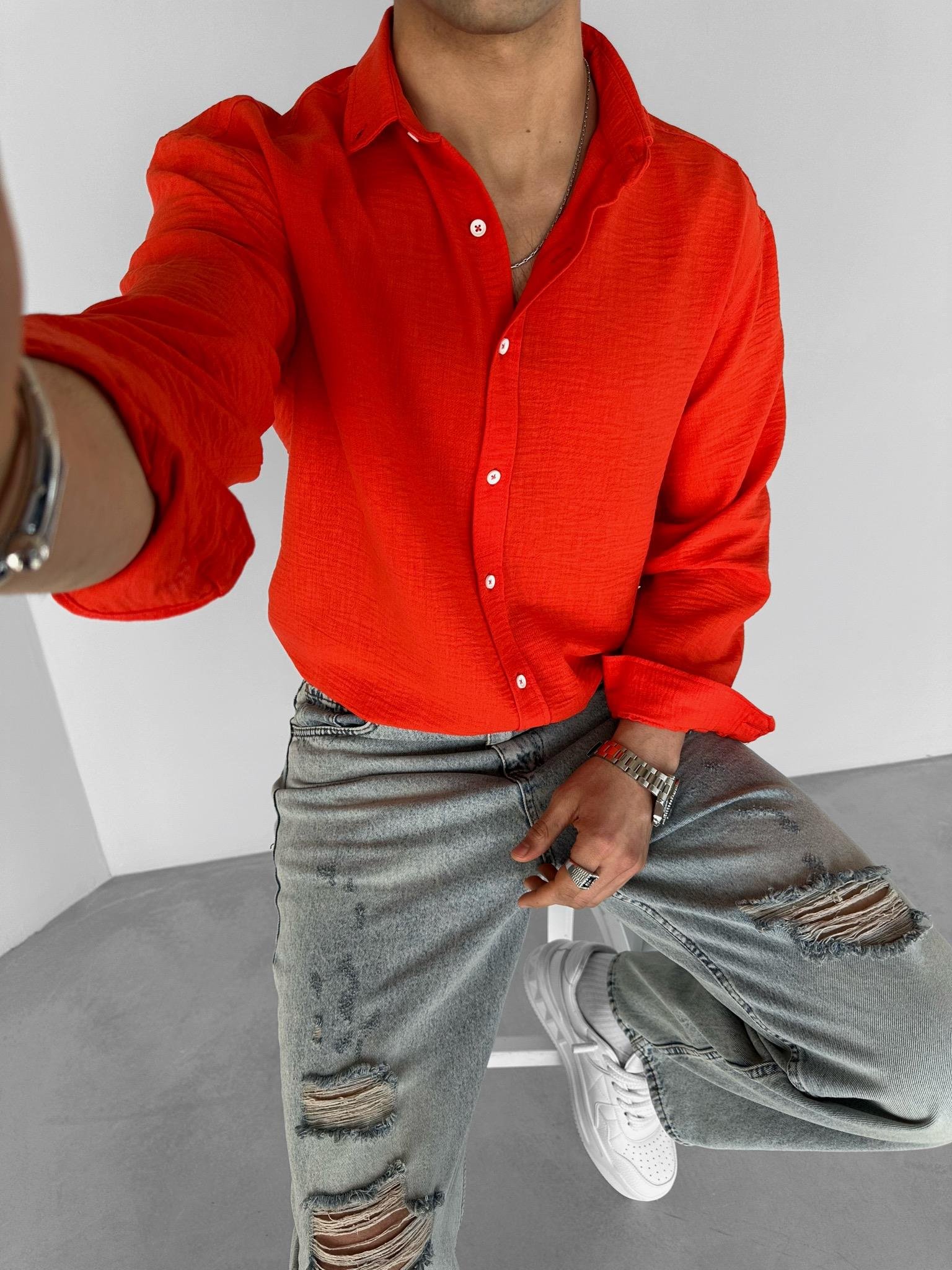 Oversize Basic Rahat Gömlek Turuncu
