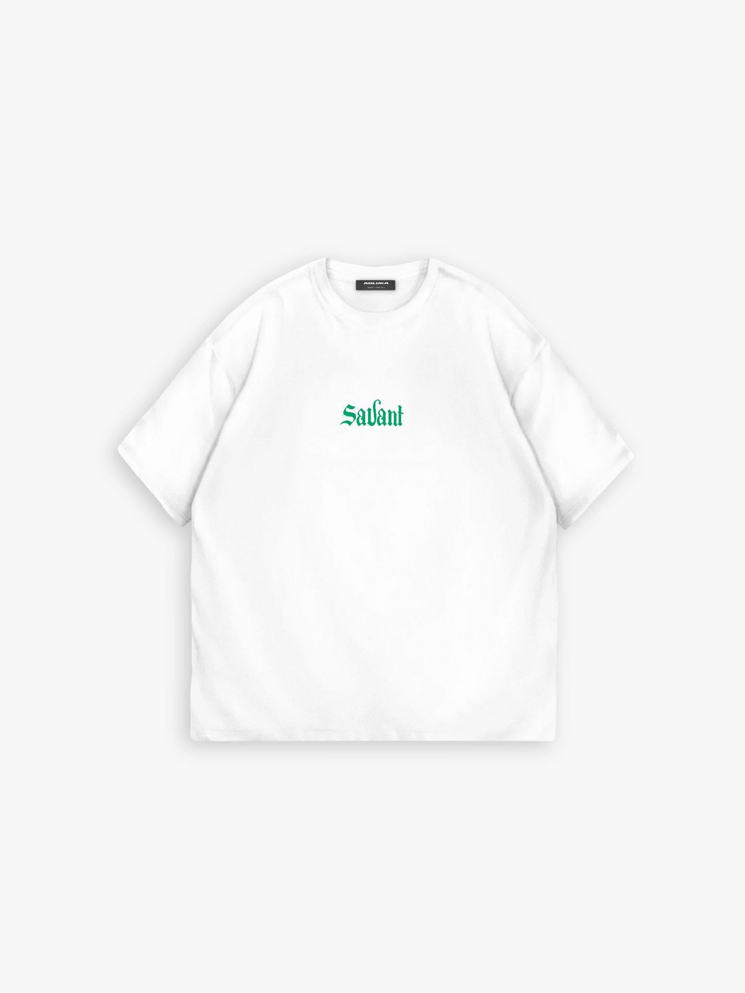 Oversize Baskılı Bisiklet Yaka T-Shirt Beyaz