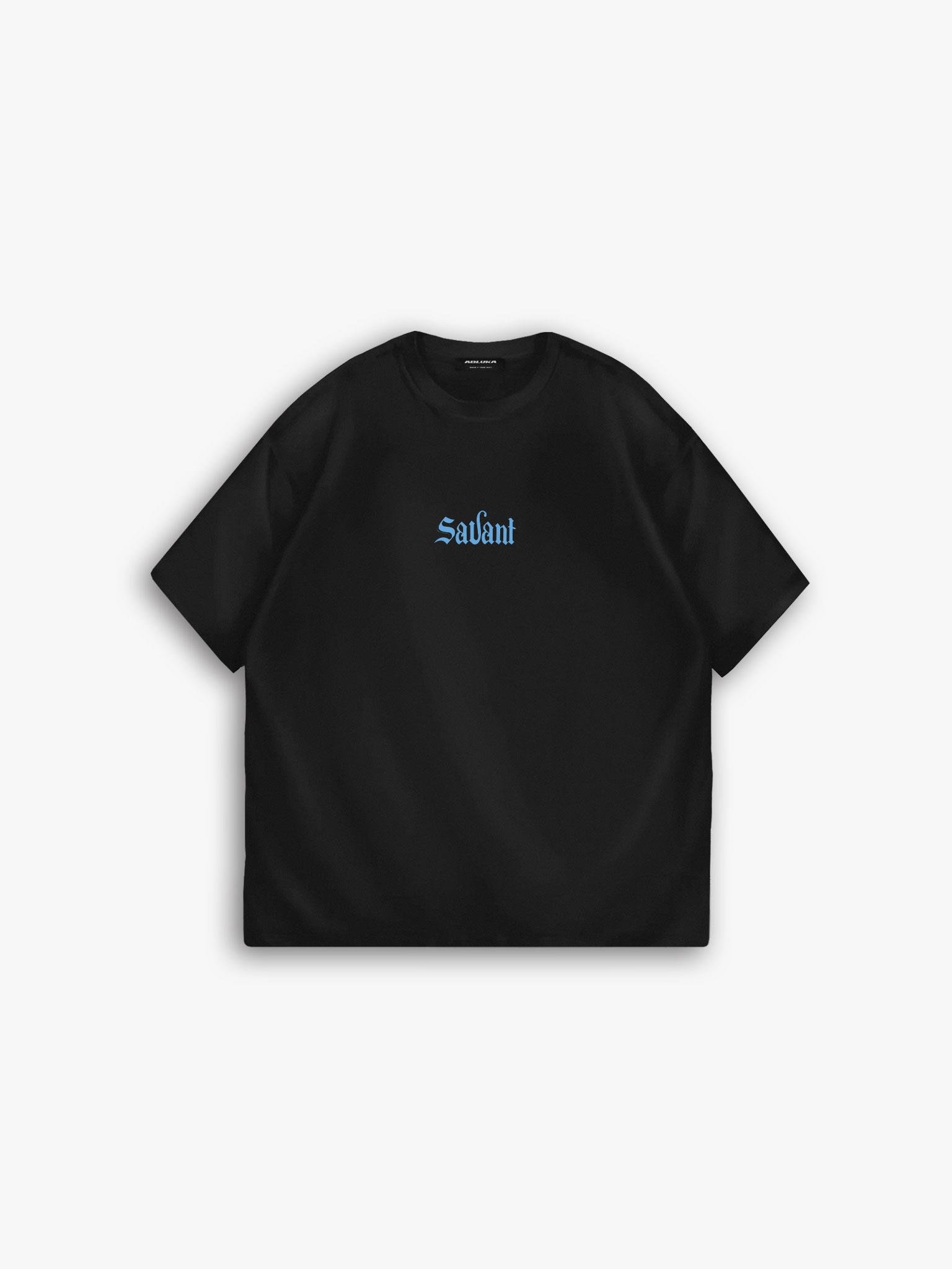 Oversize Baskılı Bisiklet Yaka T-Shirt Siyah