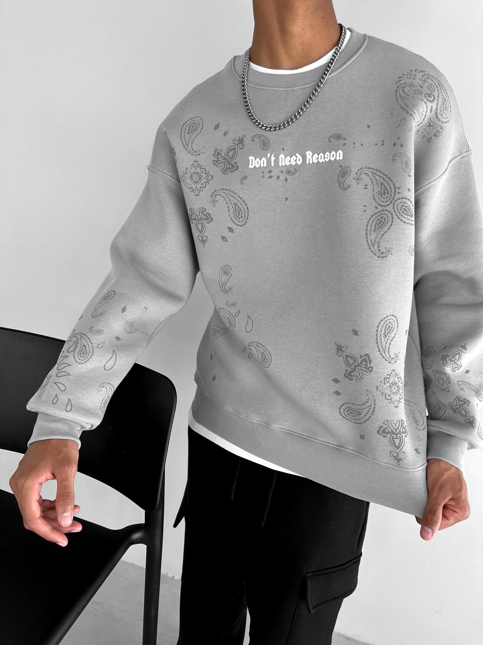 Oversize Baskılı Sweatshirt Gri