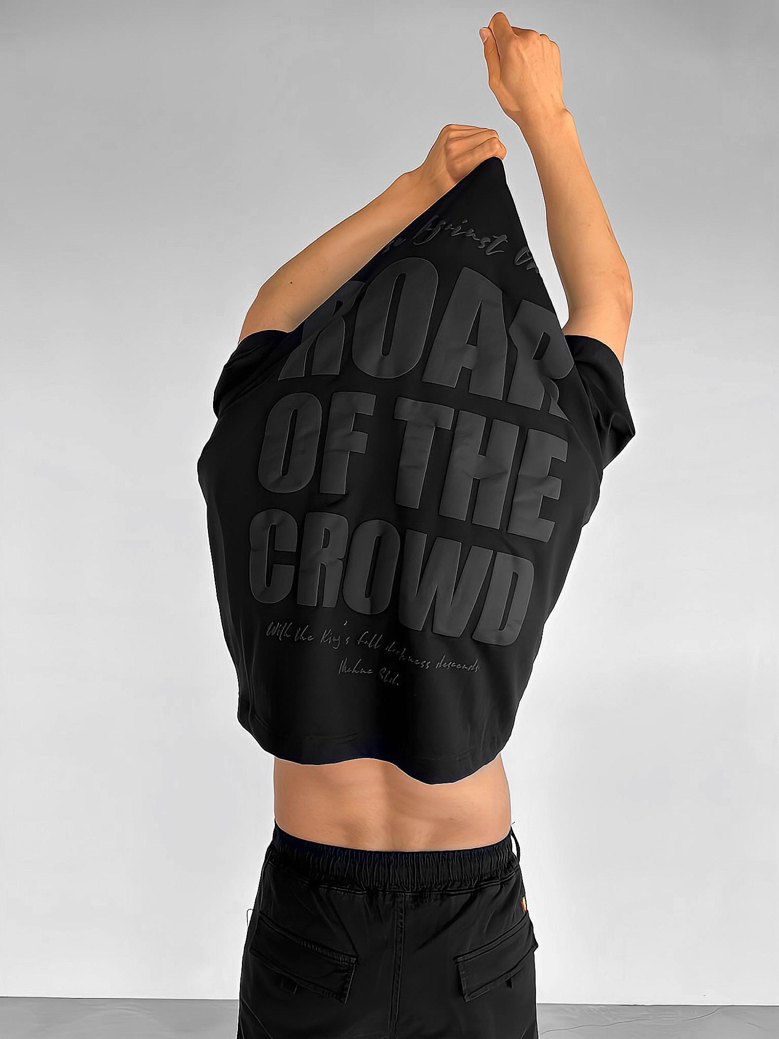 Oversize Bisiklet Yaka 'Crowd' Baskılı T-Shirt Siyah