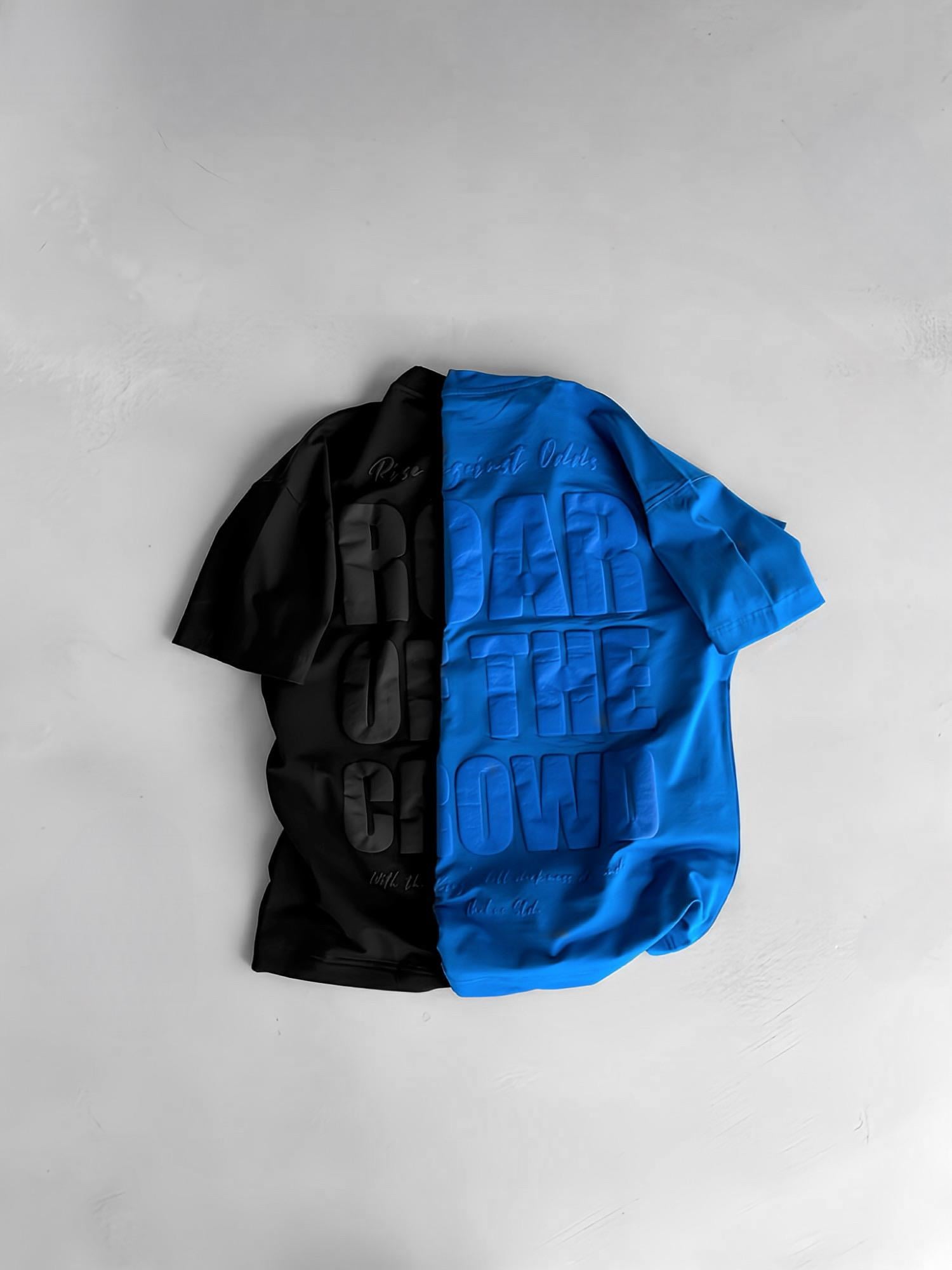 Oversize Bisiklet Yaka 'Crowd' Baskılı T-Shirt İndigo