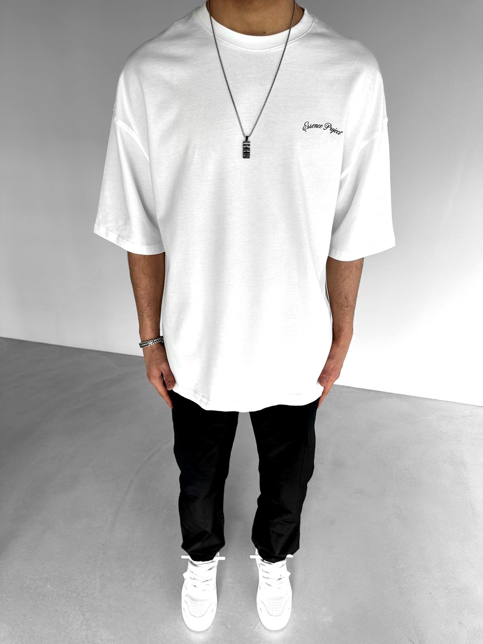 Oversize Bisiklet Yaka T-Shirt Beyaz