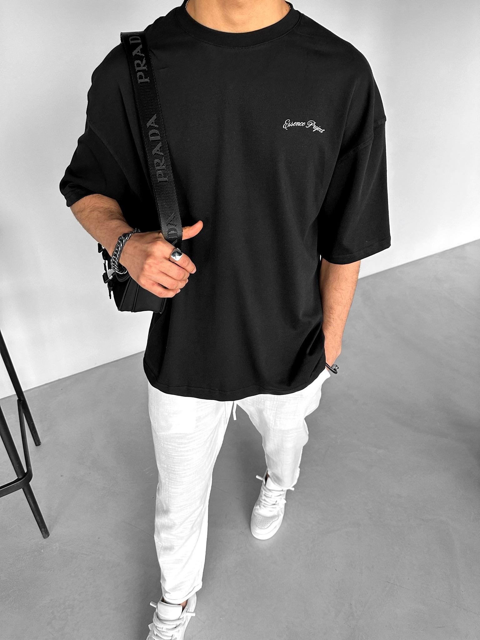 Oversize Bisiklet Yaka T-Shirt Siyah