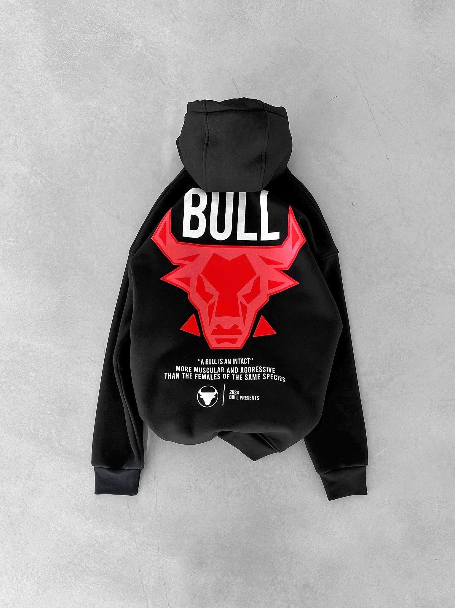 Oversize Bull Baskılı Hoodie Siyah