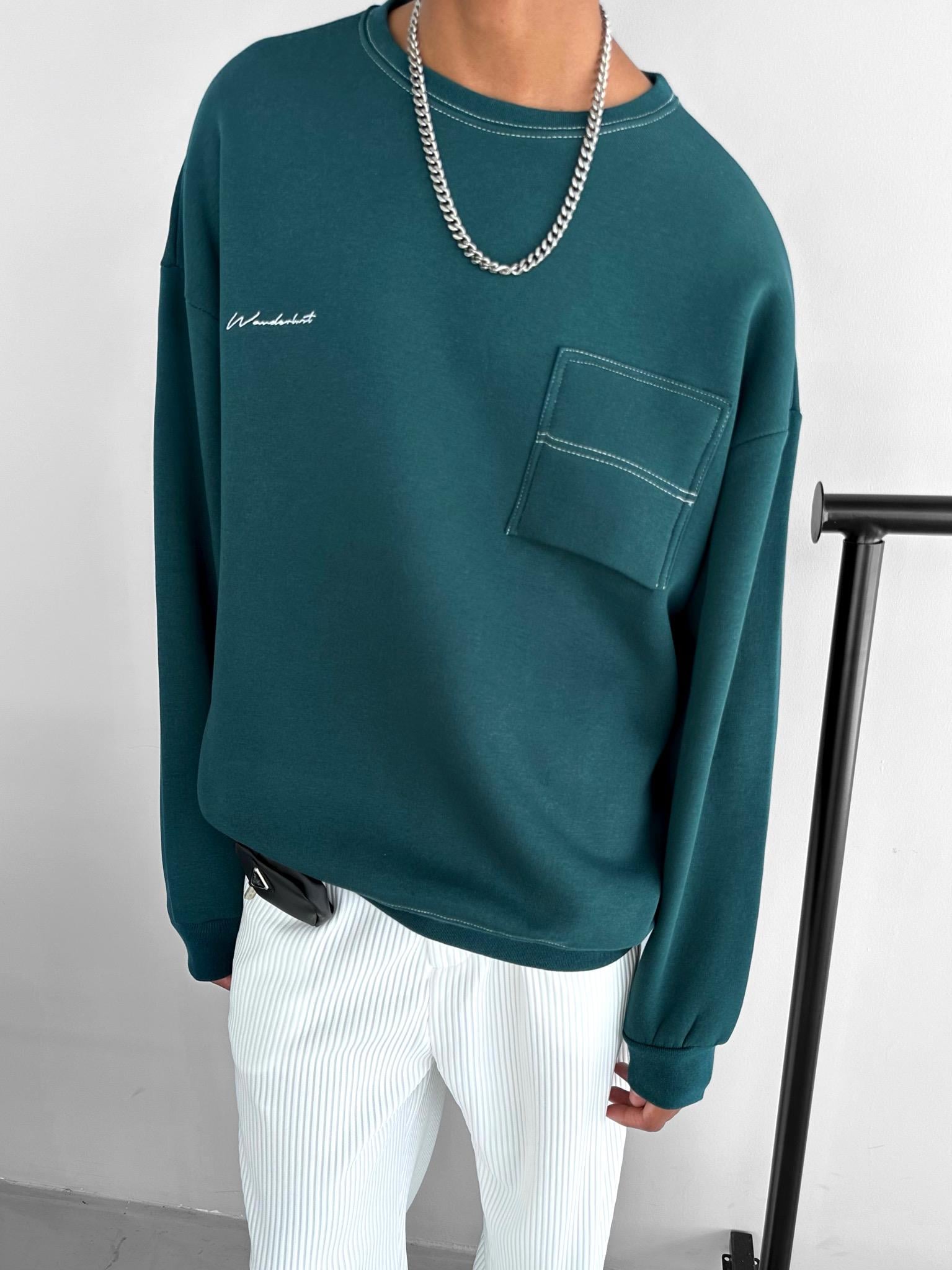 Oversize Cep Detaylı Sweatshirt Yeşil